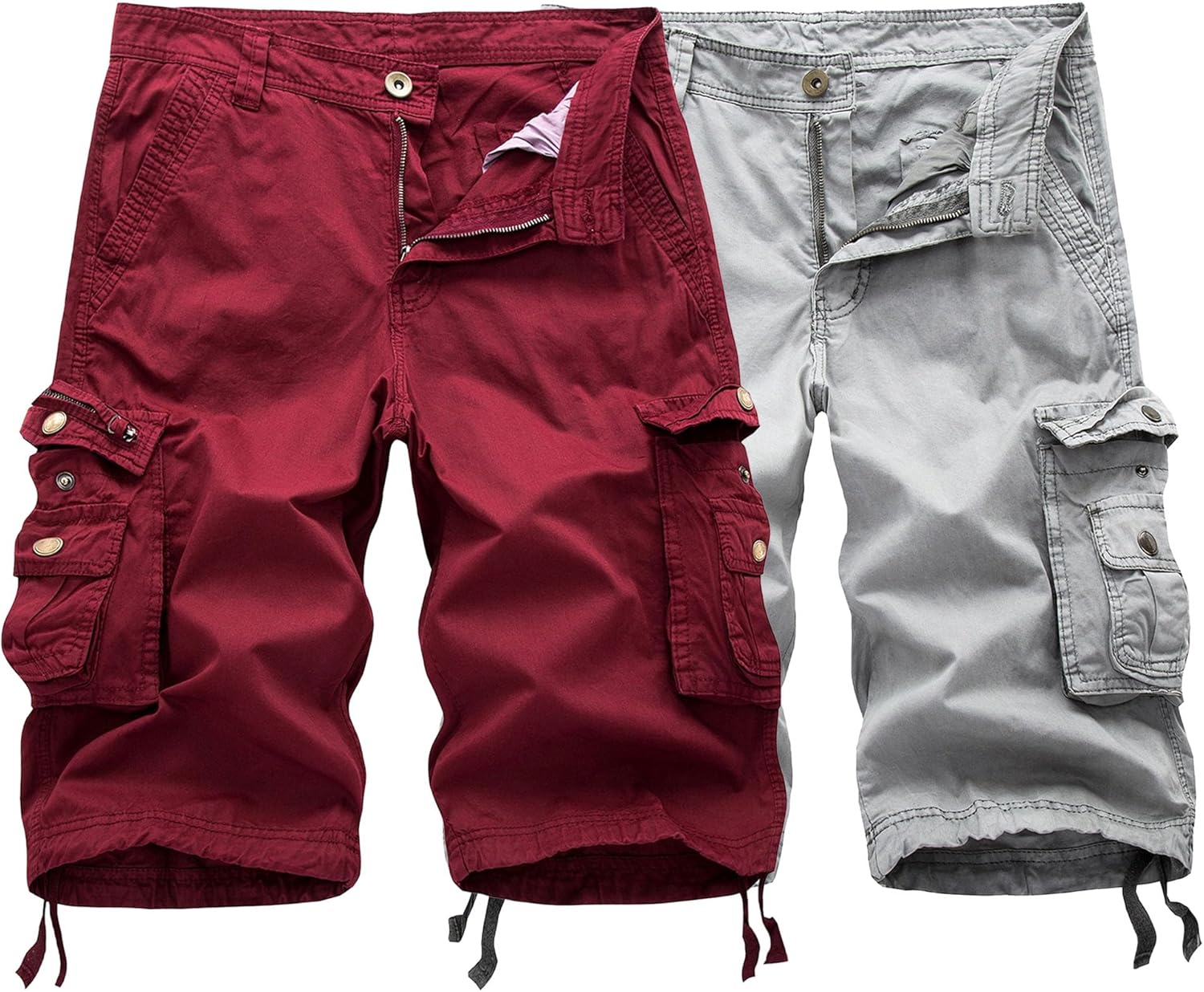 Maiyifu-GJ 2 Pack Men's Lightweight Cotton Cargo Shorts Elastic Waist Multi-Pockets Hiking Shorts Casual Athletic Short Pants