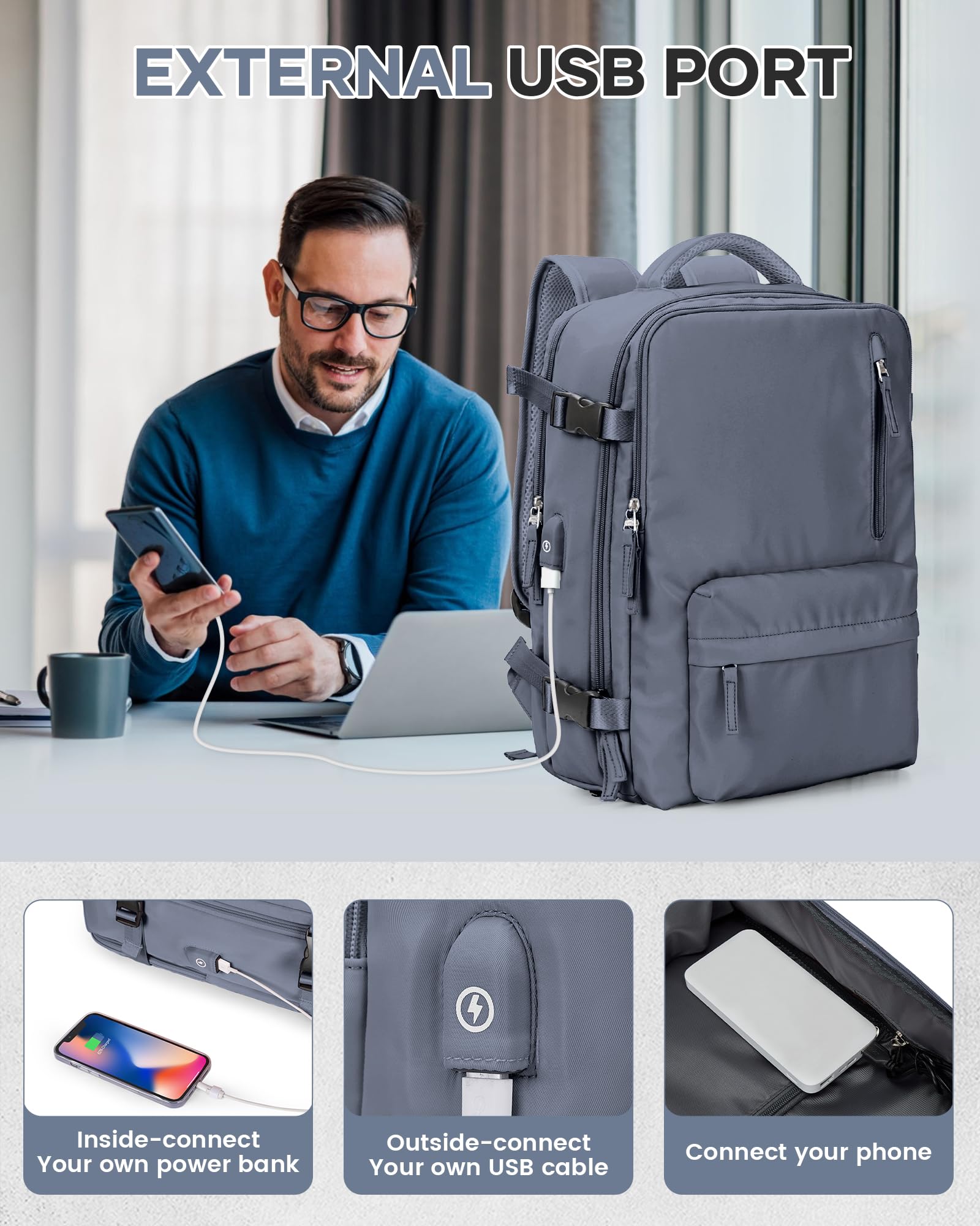 BJLFS Borse da Cabina per Ryanair 40×30×20 Zaino da Viaggio con Sottovuoto Bagaglio a Mano 40x20x25 Easyjet 45×36×20,Zaino Wizzair 40x30x20,Zaino Casual per laptop da 14 pollici per scuola