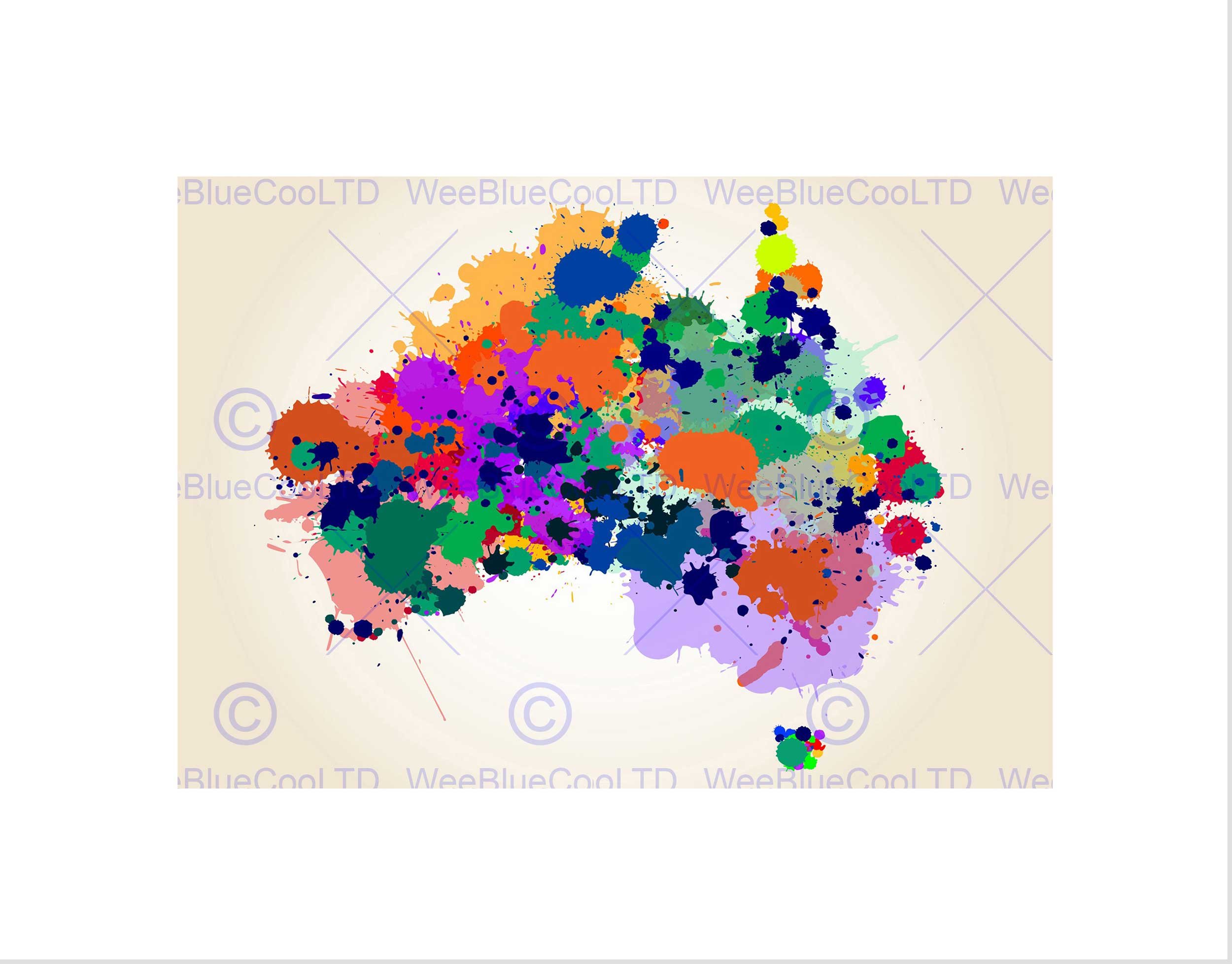 Wee Blue Coo PAINT SPLAT MULTI COLOURED AUSTRALIA MAP BLACK FRAMED ART PRINT PICTURE B12X8092