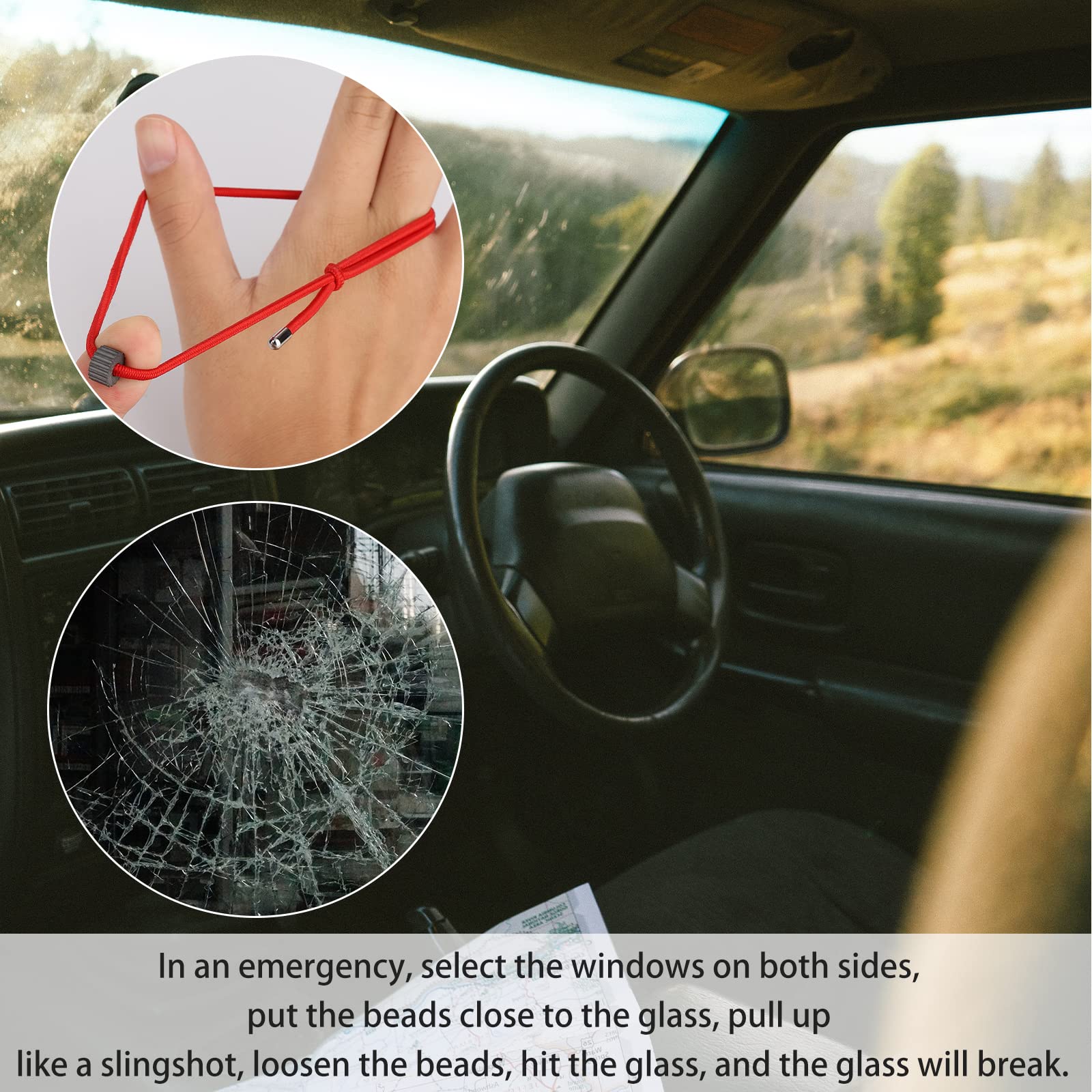 Bracelet De Survie EDC Avec Perle En Tungstène - Brise-Vitre D'Urgence Pour Voiture + Menottes Et Clés - Lot De 2