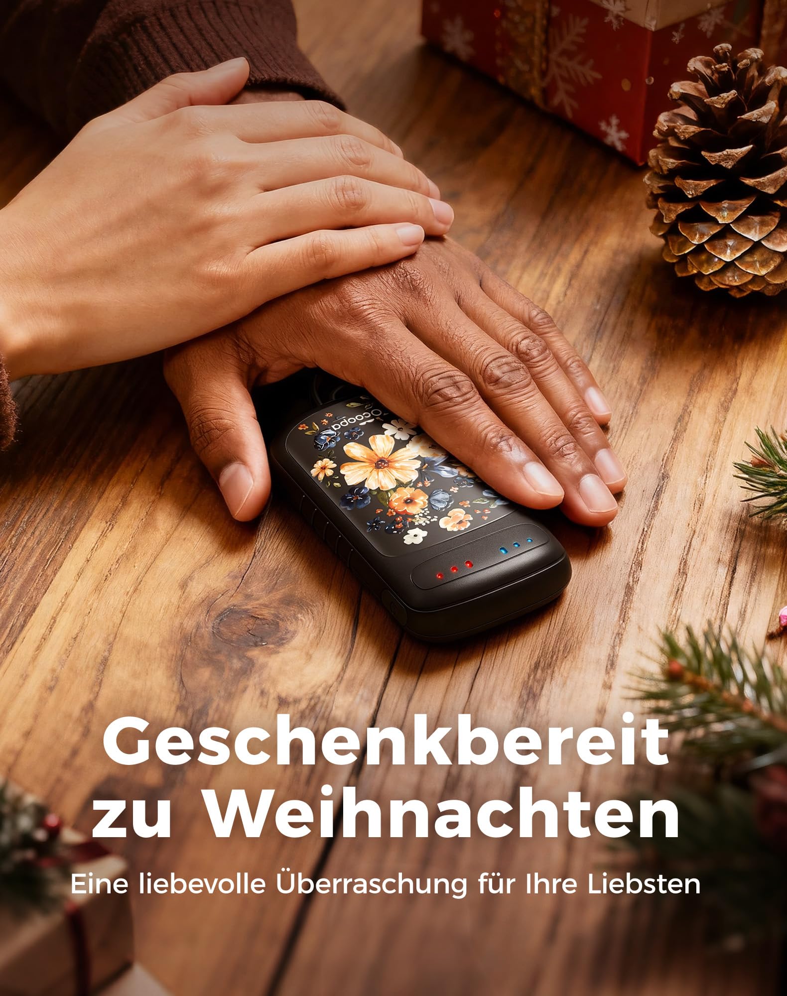 OCOOPA Handwärmer Elektrisch, Beidseitige Erwärmung, 2s Sofortwärme, 8 Std. Laufzeit, 67g leicht, Wiederverwendbar Taschenwärmer für Camping, Jagen, Pendeln, Geschenke für Männer, UT5 DuoHeat