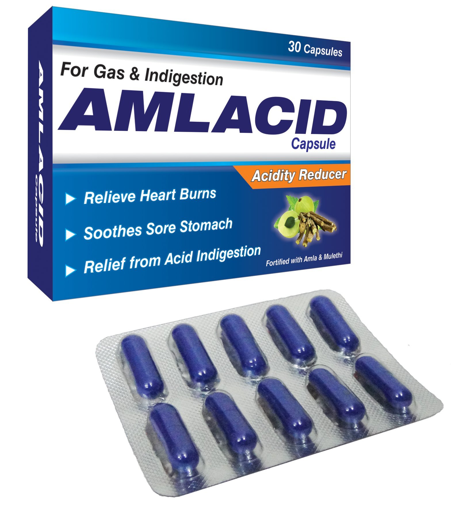 Amlacid Capsule - For Gas, Acidity, Indigestion, Herbal Ayurvedic Capsules - Pack of 30 Capsules