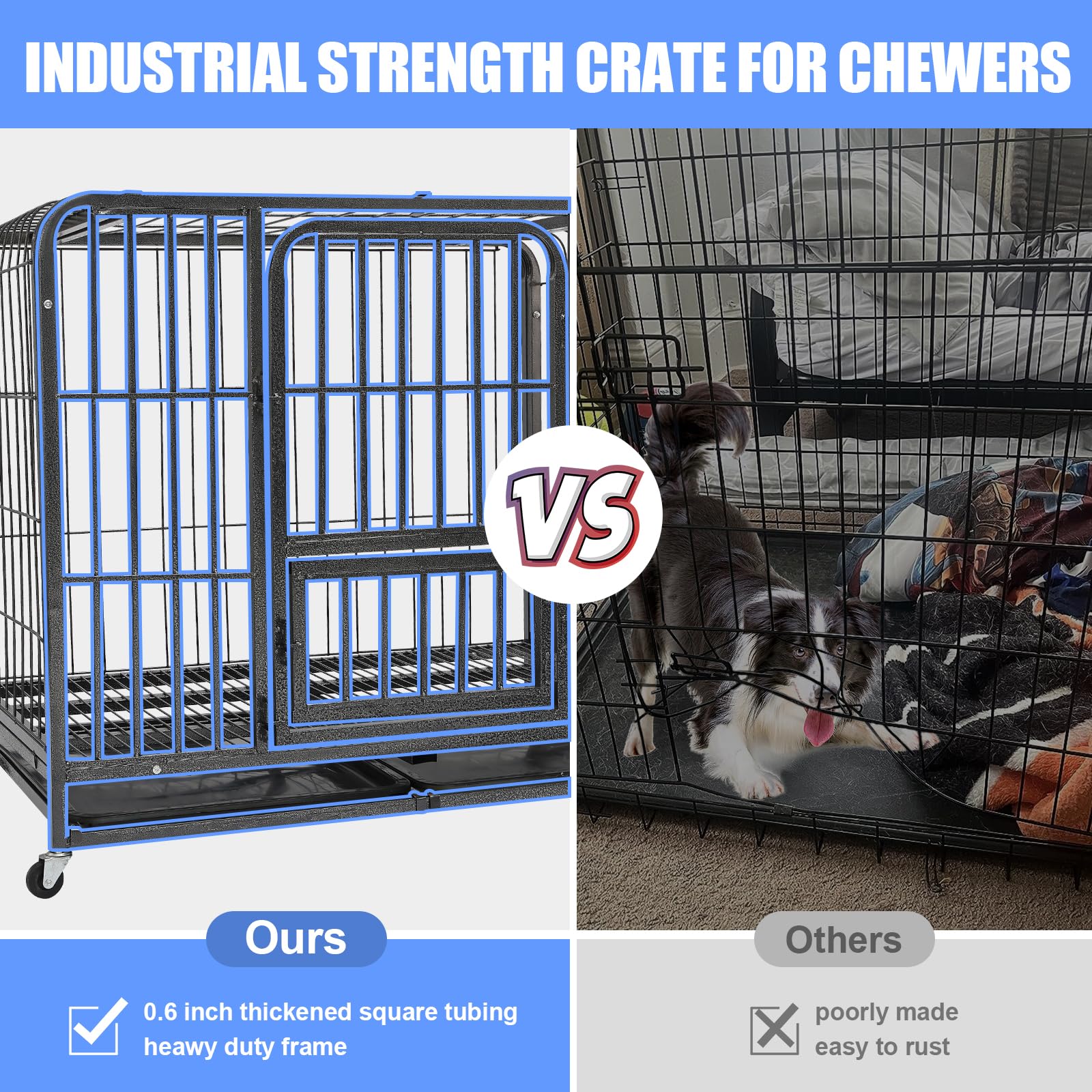 Heavy Duty Chew-Proof Dog Cage With Wheels - 31x22x28 Inch Metal Kennel For Large Dogs