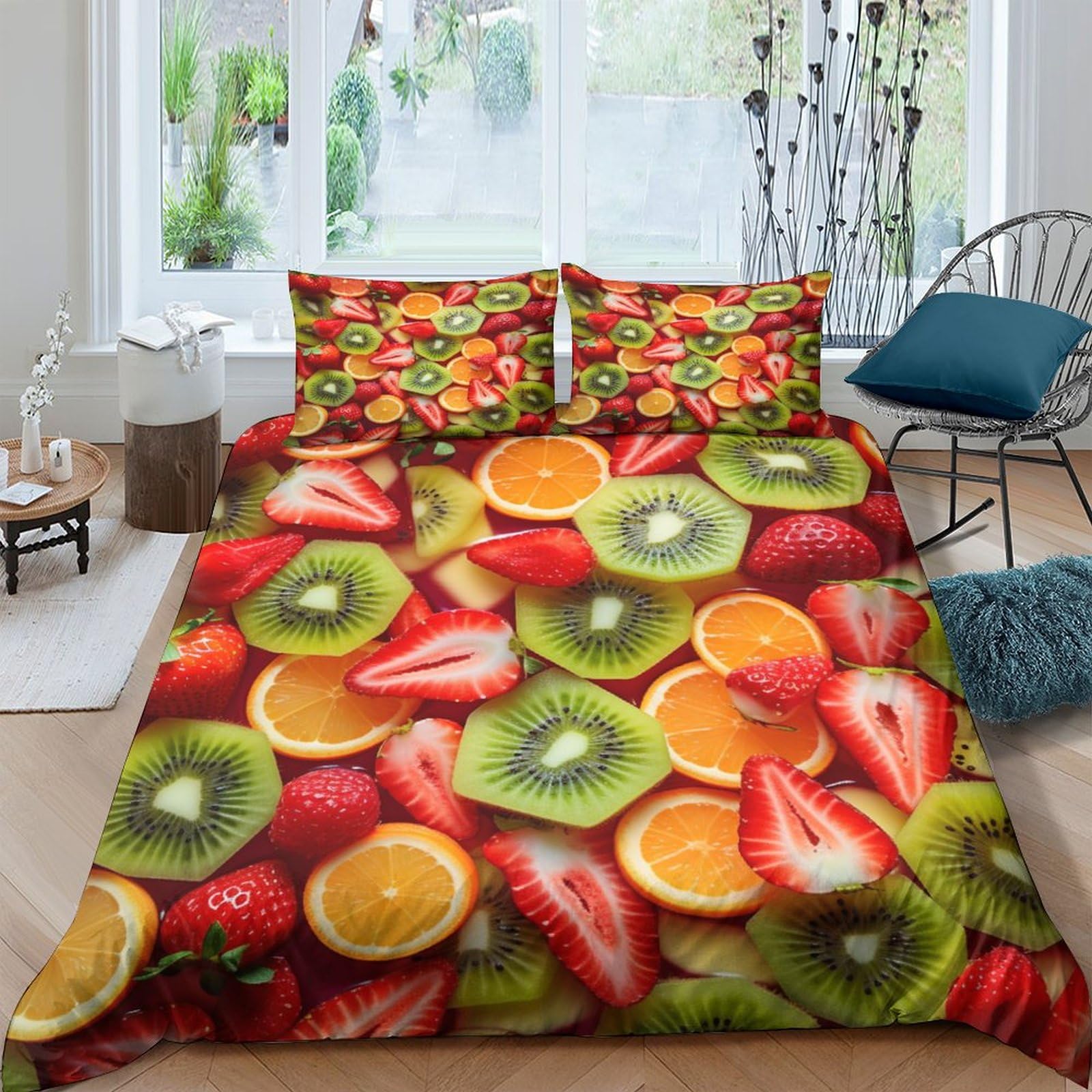 Funda nórdica de microfibra suave 3D con fruta arancione King