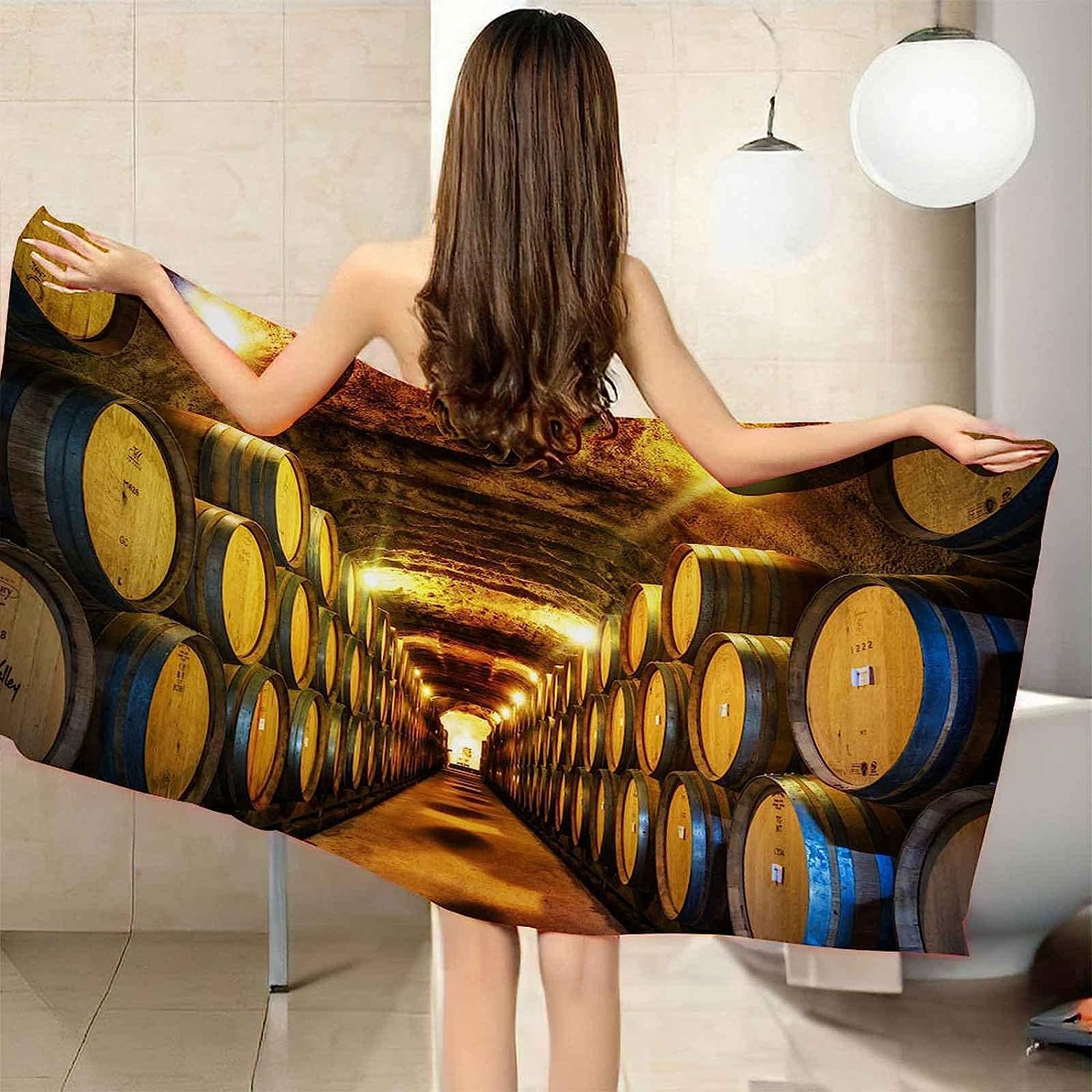 Telo Mare Microfibra Grande Cantina Sotterranea D'Epoca 200 X 200 Cm, 3D Telo Mare Leggero Antisabbia Per Donna Uomo, Asciugamano Microfibra Asciugatura Rapida Per Bagno, Spiaggia, Campeggi -4S3N/Z2O
