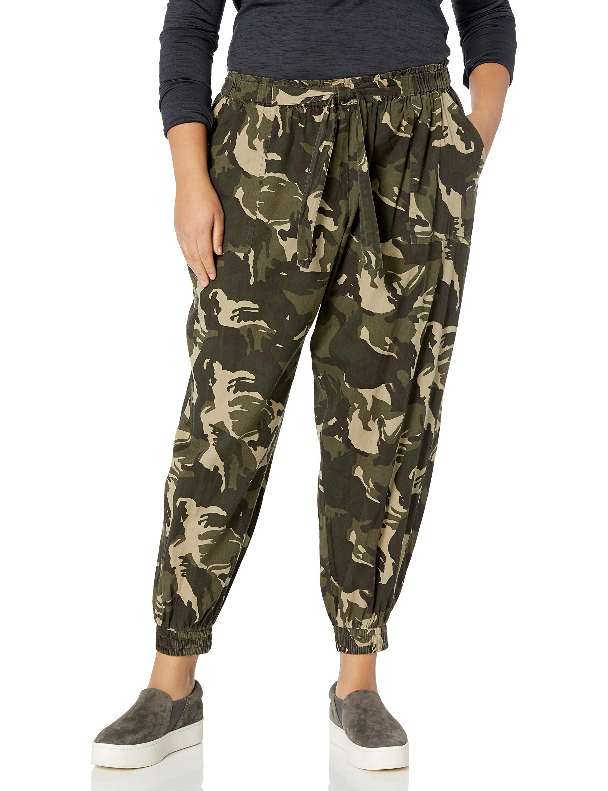 Women's Plus Size Printed Tie Waist Relaxed Fit Trousers with Elasticated Hem