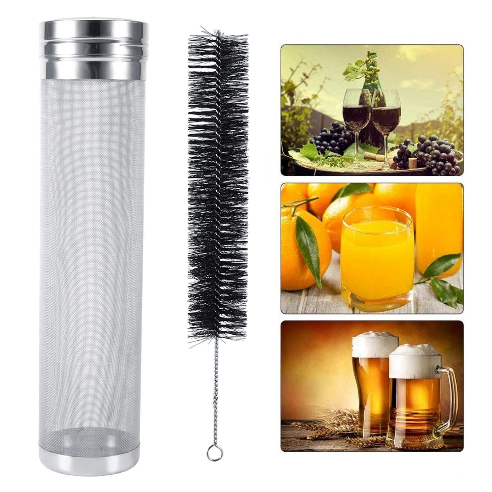 Filtro a Maglia Birra 300 Micron Mesh Filtro a Tramoggia per Birra Filtro a Rete per Birra in Acciaio Inossidabile con Spazzola per Birra Fatta in Casa Vino, 7 * 29cm