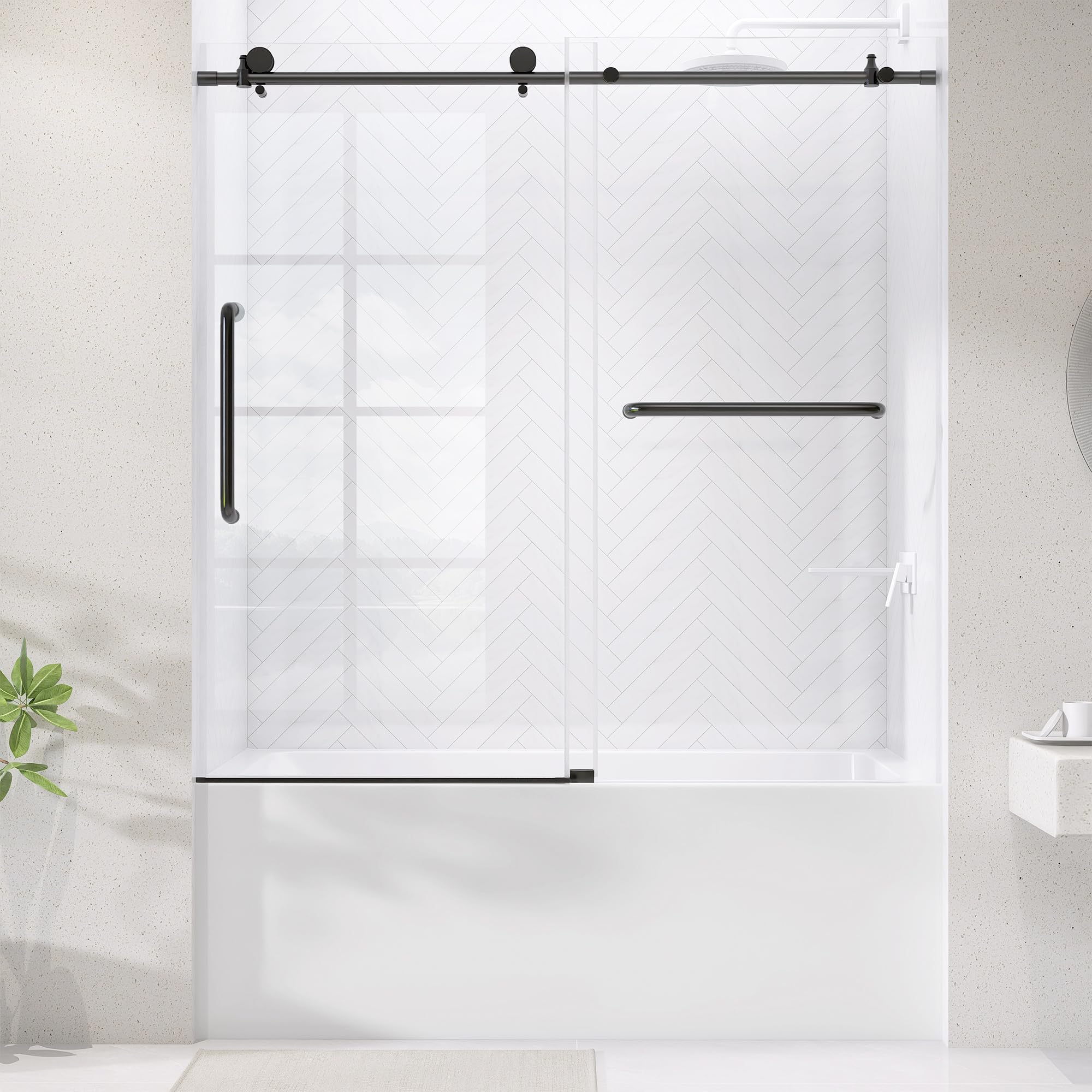 OGONBRICK Frameless Bathtub Shower Door 56-60 in. W x 60 in. H Sliding Bathroom Tub Shower Doors 1/4 inch Clear Tempered Glass Tub Door for Walk-in