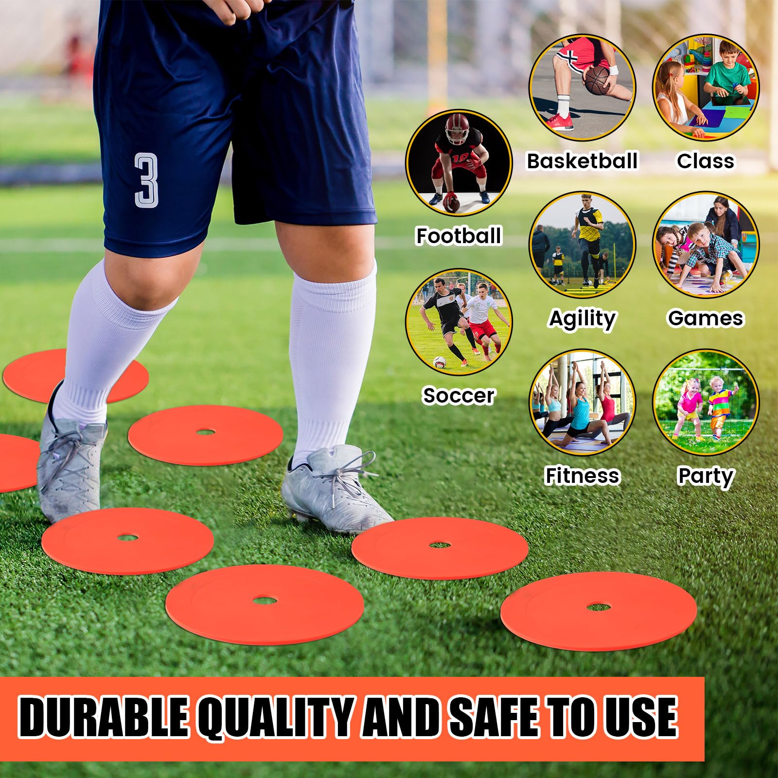 Silipull 15,2 cm flache Kegel, Punktmarker, rutschfest, Bodenloch, Fußballkegel, Feldplatzmarker, flache Scheiben, Fußball-Trainingsgeräte für Fußball, Sport, Geschwindigkeit, Agilität, Übung