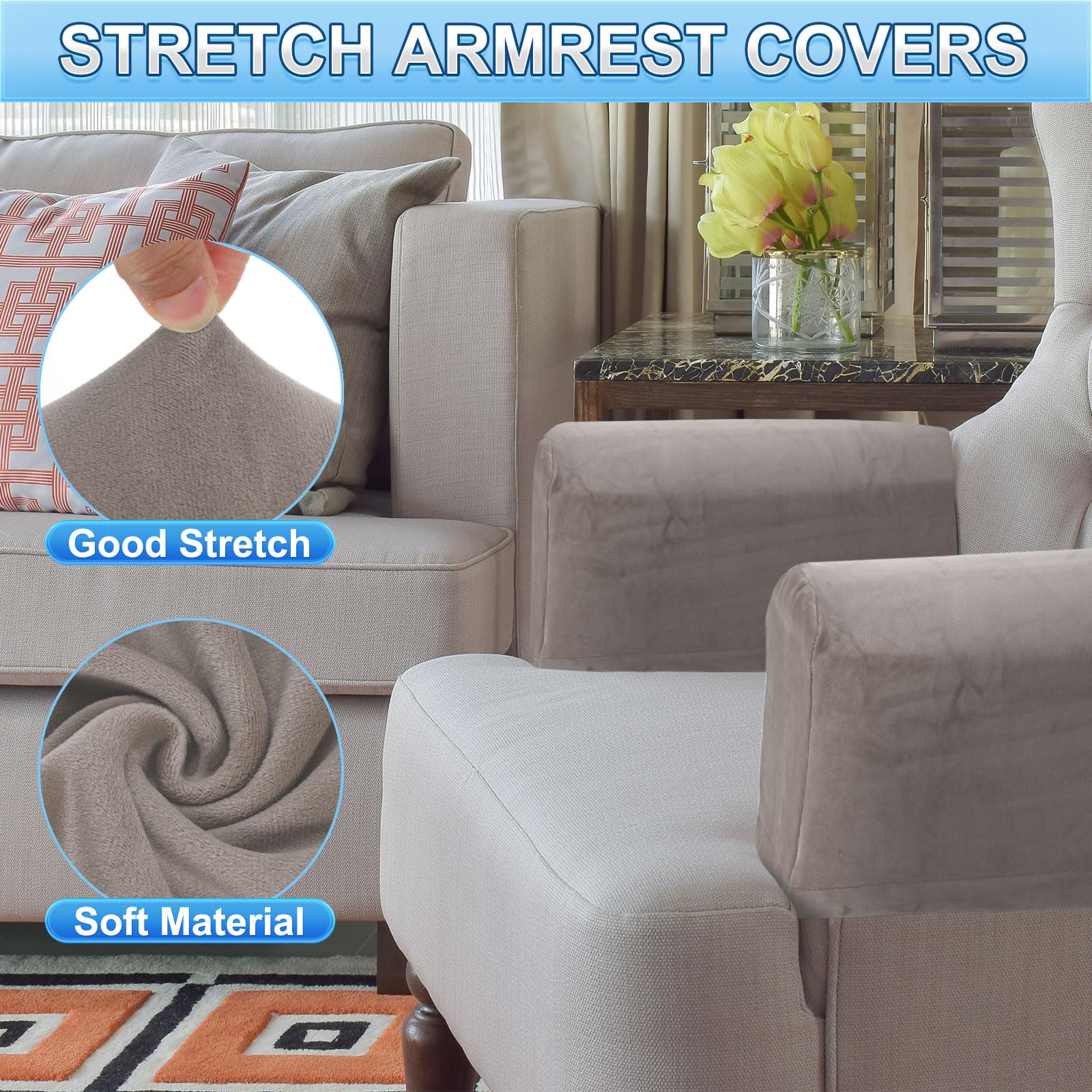 QUARKZMAN 2 Stück Armlehnenschoner Sofa, Armlehnenbezug für Armlehnen weiche Armlehnenkissen Zuhause Büro Elbow Discomfort - Taupe