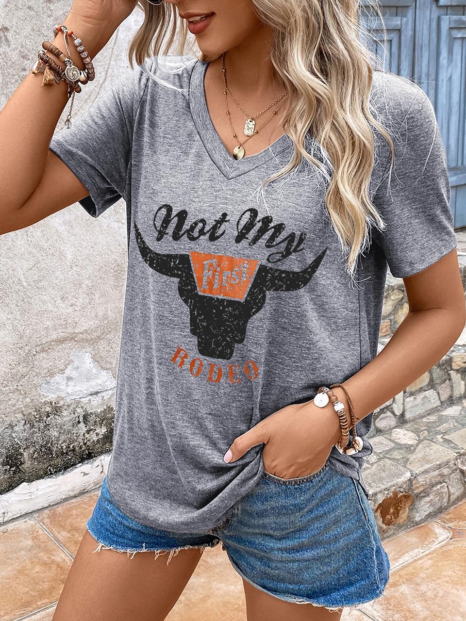 Women Summer Beach Tops Trees Print V Neck Short Sleeve Coconut Tree T Shirt Funny Graphic Tees - Image 3