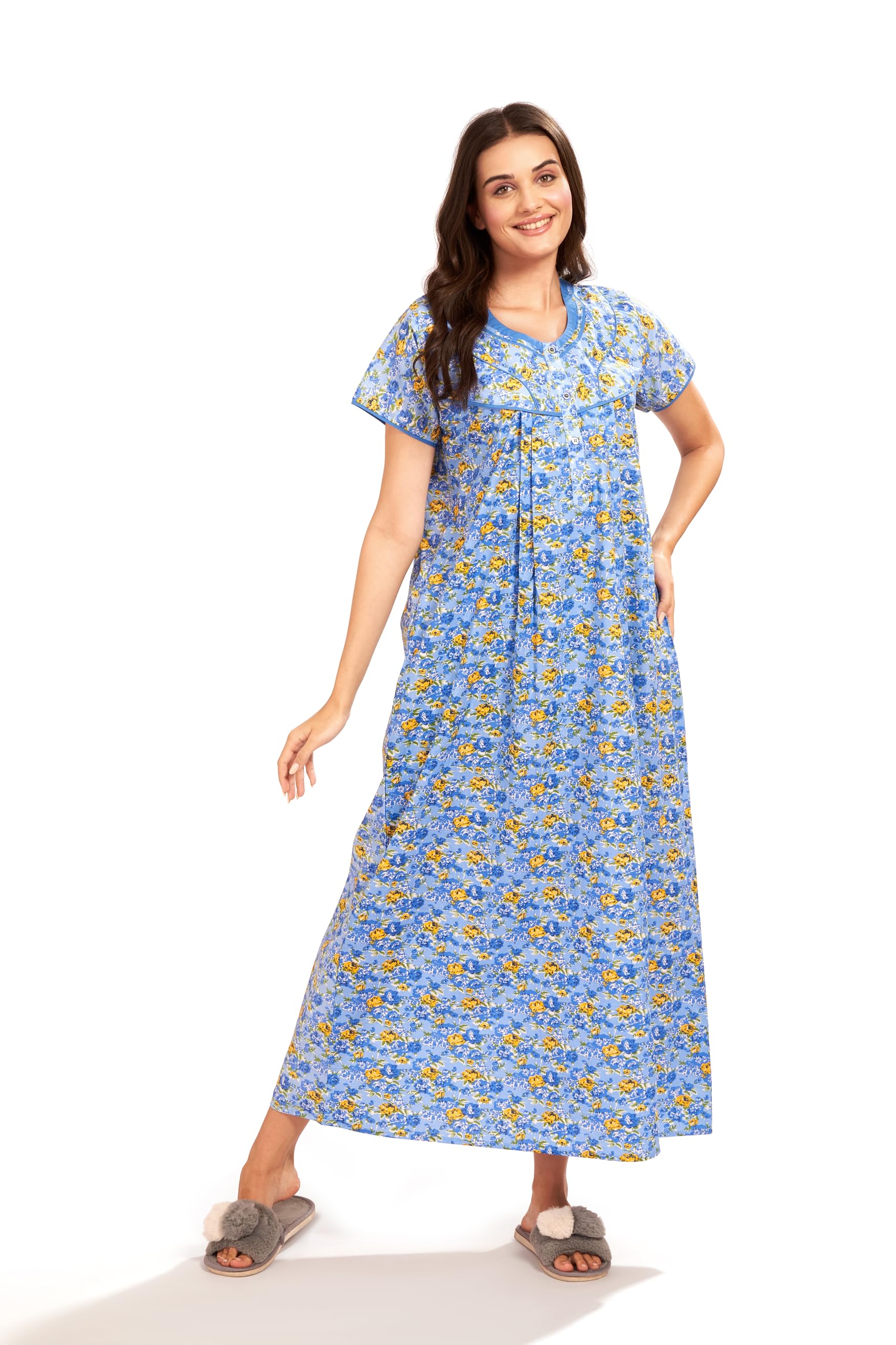 AV2 Women's Cotton Printed Feeding, Nursing Maxi Maternity Nighty