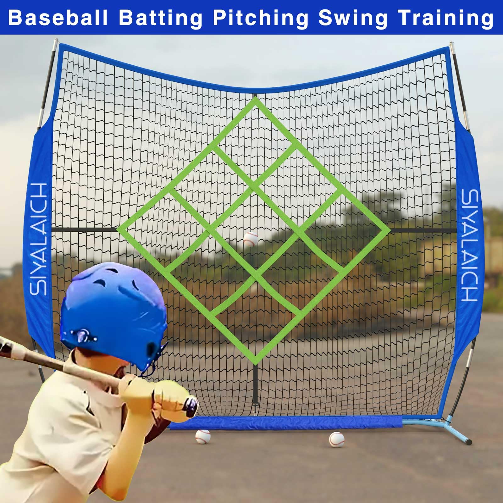 SIYALAICH 7x7 ft Baseball and Football & Soccer Net,for Baseball & Softball Batting,Football Throwing,Soccer Shots,Improve Aim Able,Multi-Function Sports Net,for Kids and Adults of All Skill Levels ?