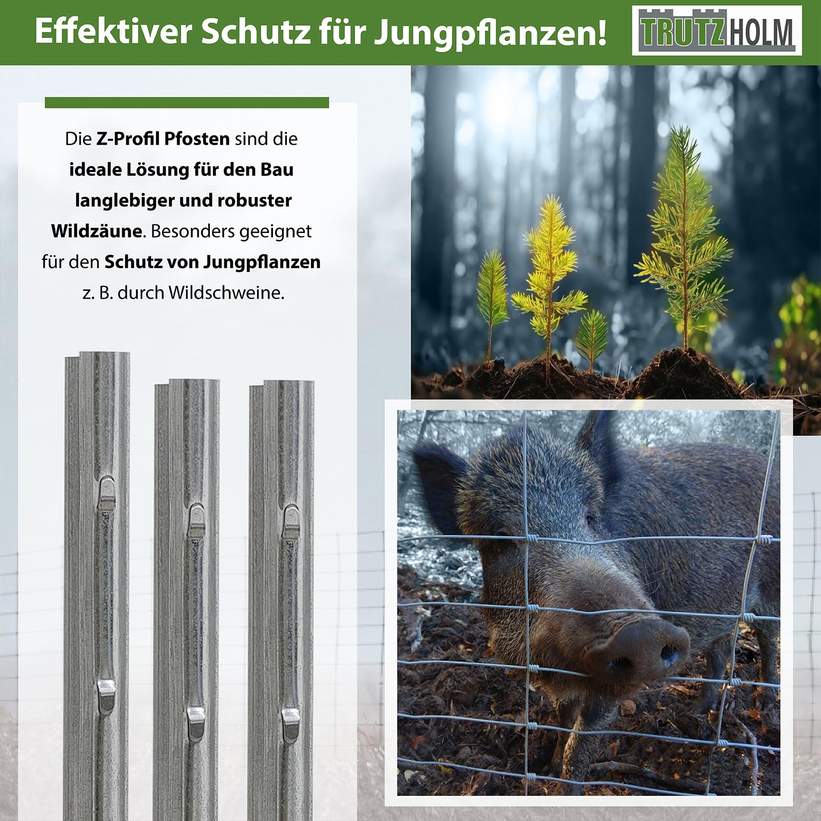 TRUTZHOLM 10x Z-Profil Zaunpfosten 230 cm feuerverzinkt Zaunpfähle 1,5 mm Stärke gestanzte Haken Forstprofil