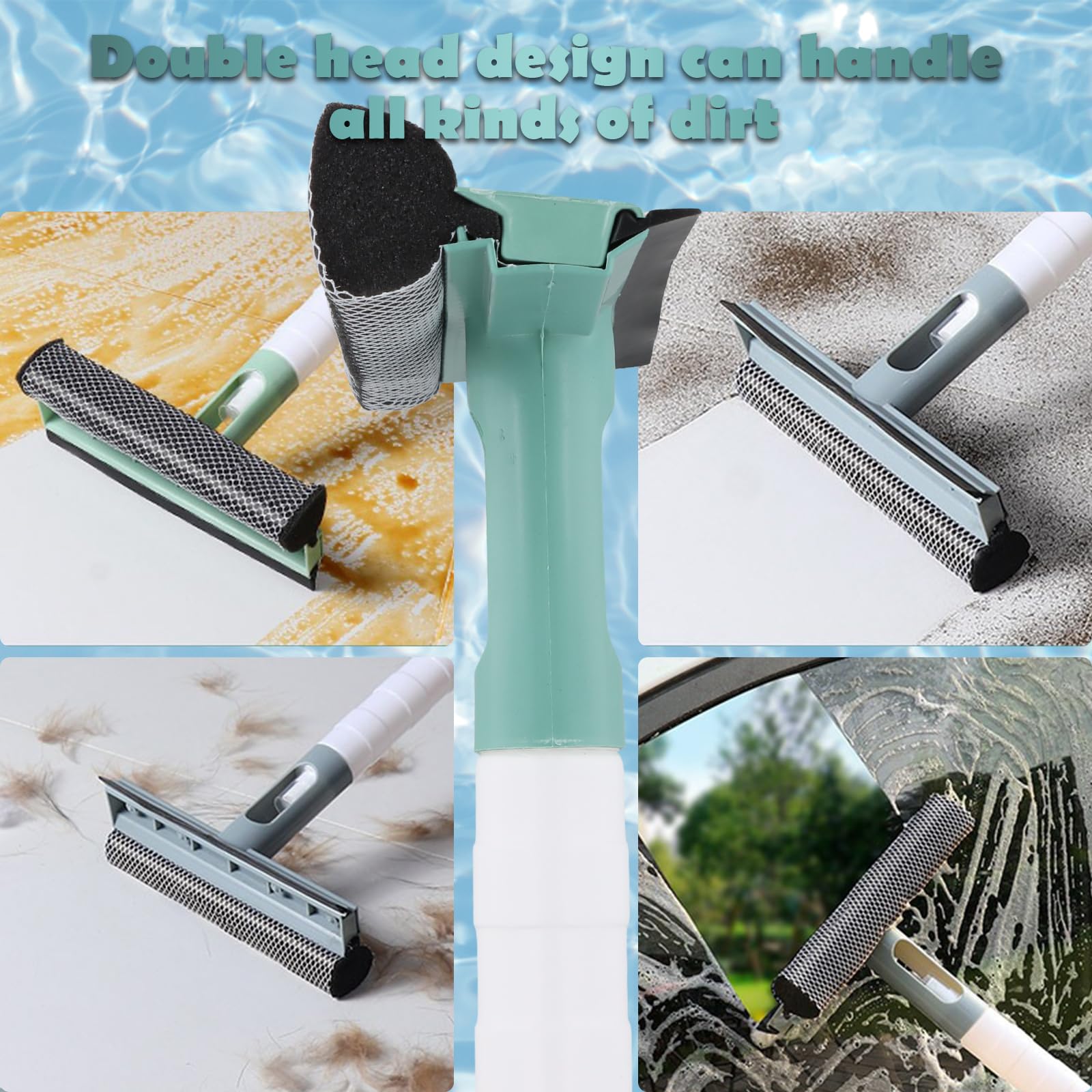 Sgizoku Kit Lavavetri 2 In 1 Con Tergivetro E Spugna - Asta Estensibile Fino A 147 Cm, Perfetto Per Auto, Doccia, Specchi E Finestre Di Casa