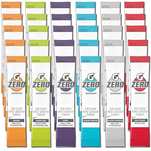 Gatorade G Zero Powder - Paquete de 30 paquetes de electrolitos en polvo - 6 sabores - Glacier Freeze, naranja, uva, ponche de frutas, lima limón y