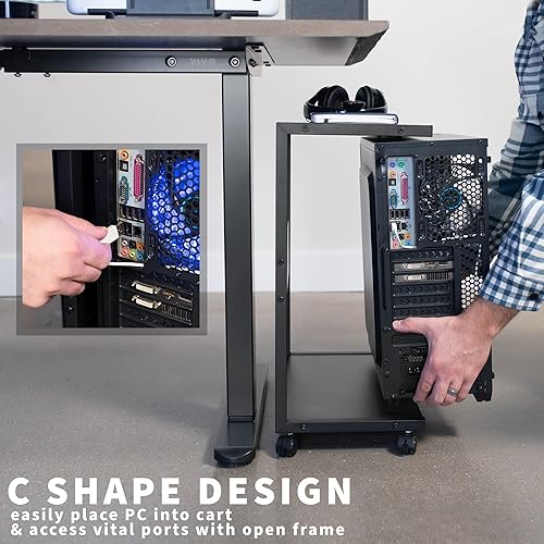 Miniatura 4 de VIVO Carrito de PC móvil con almacenamiento soporte de CPU de estante de 2 niveles se adapta a PC de juegos de gran tamaño impresoras sistemas de