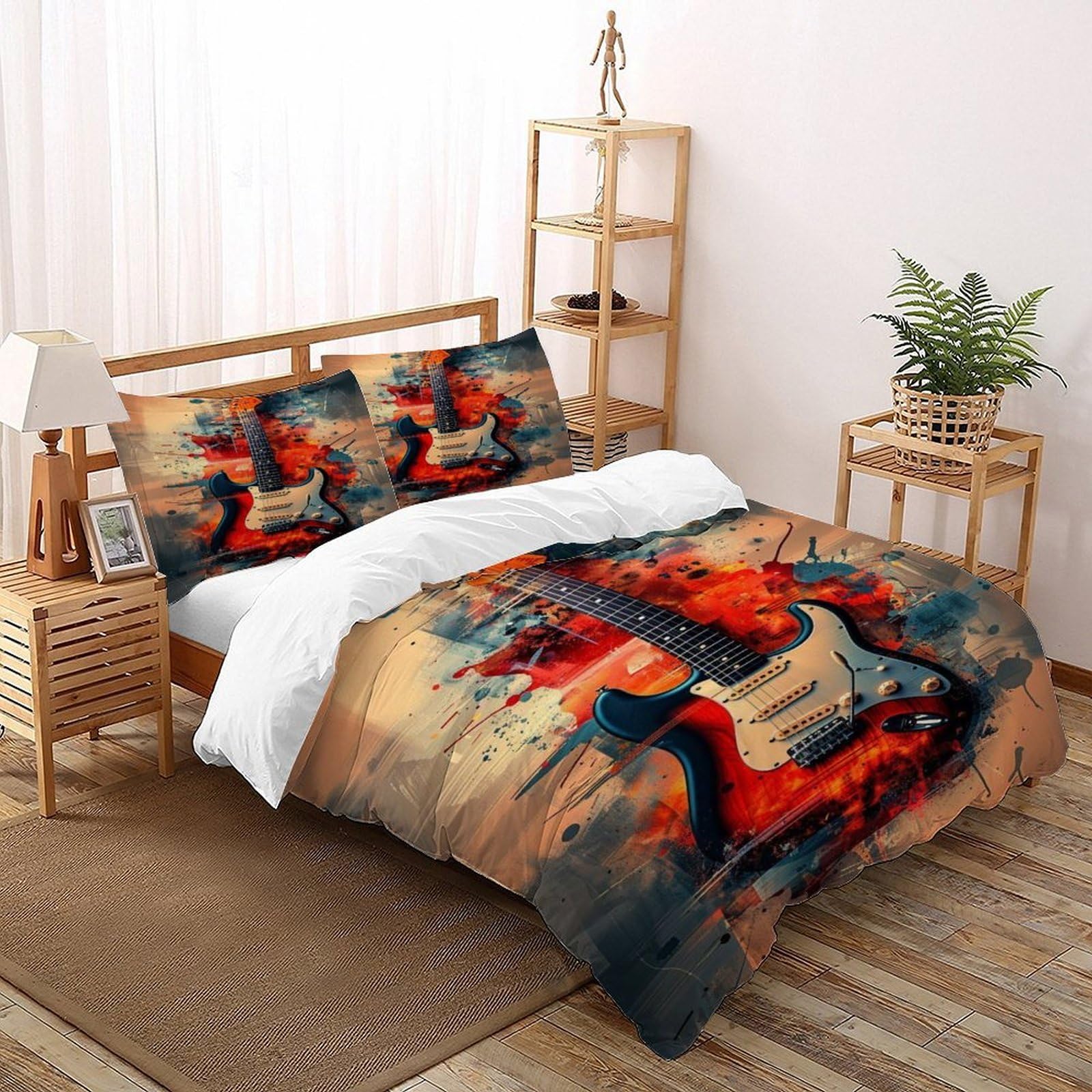 Housse de couette 3D guitare 260x220cm avec taies d'oreiller pour lit adulte