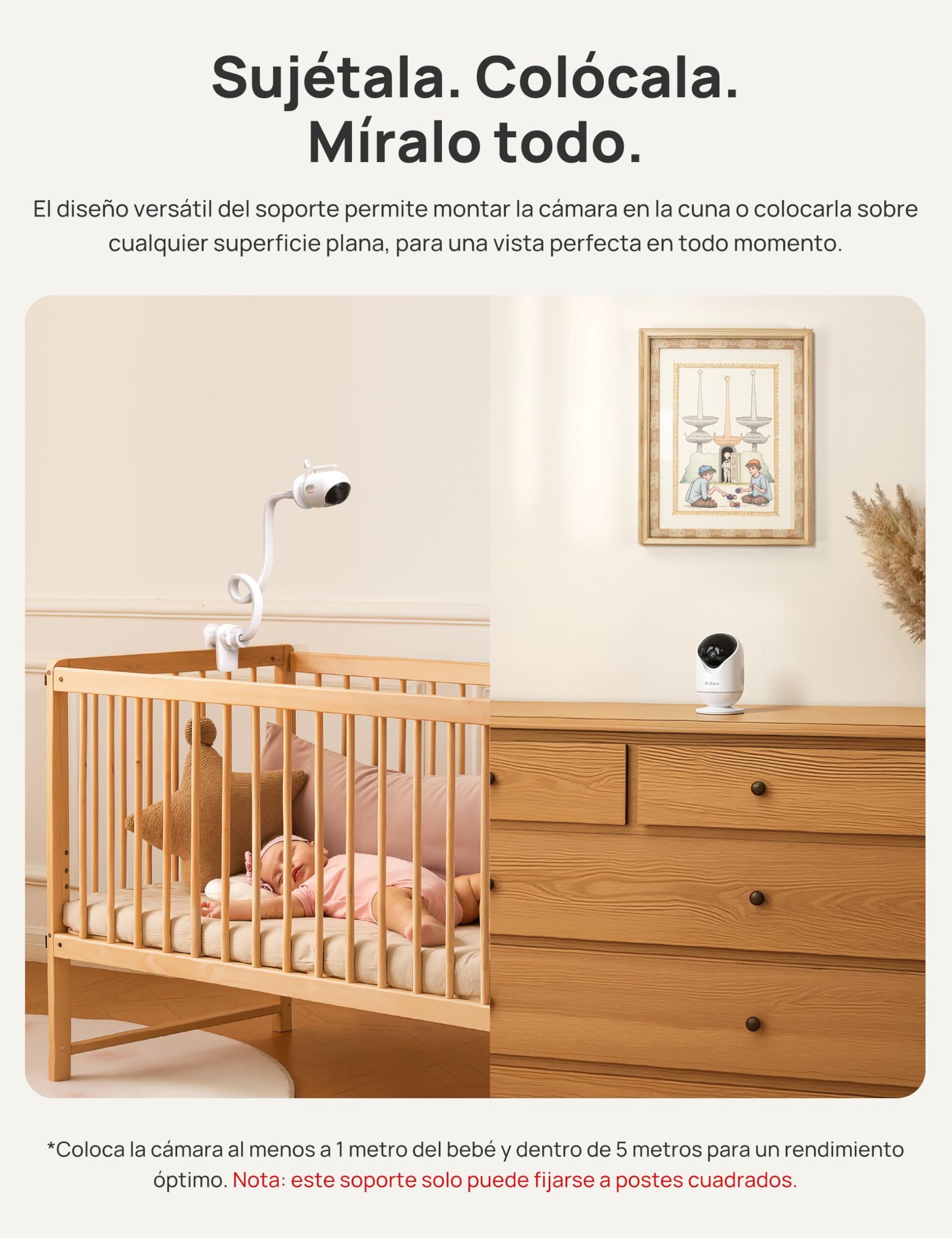 Dr.Care VistaView Baby Monitor Smart Wi-Fi de 5” con Soporte Clip, Cámara 2K HD, Control por App, Alertas de Llanto y Movimiento, Visión Nocturna, Batería 5000 mAh, Audio Bidireccional