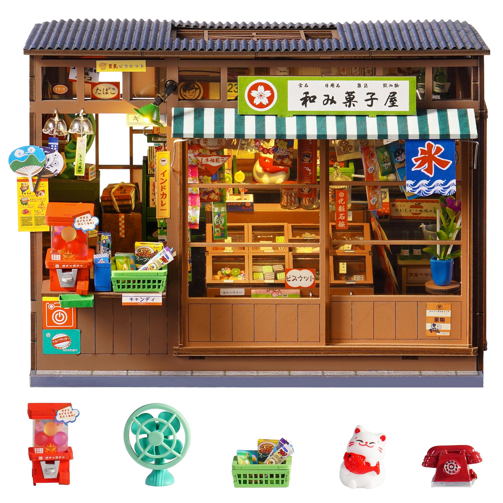 Rolife Book Nook Japan Nostalgic Corner Shop, DIY Miniature House con LED