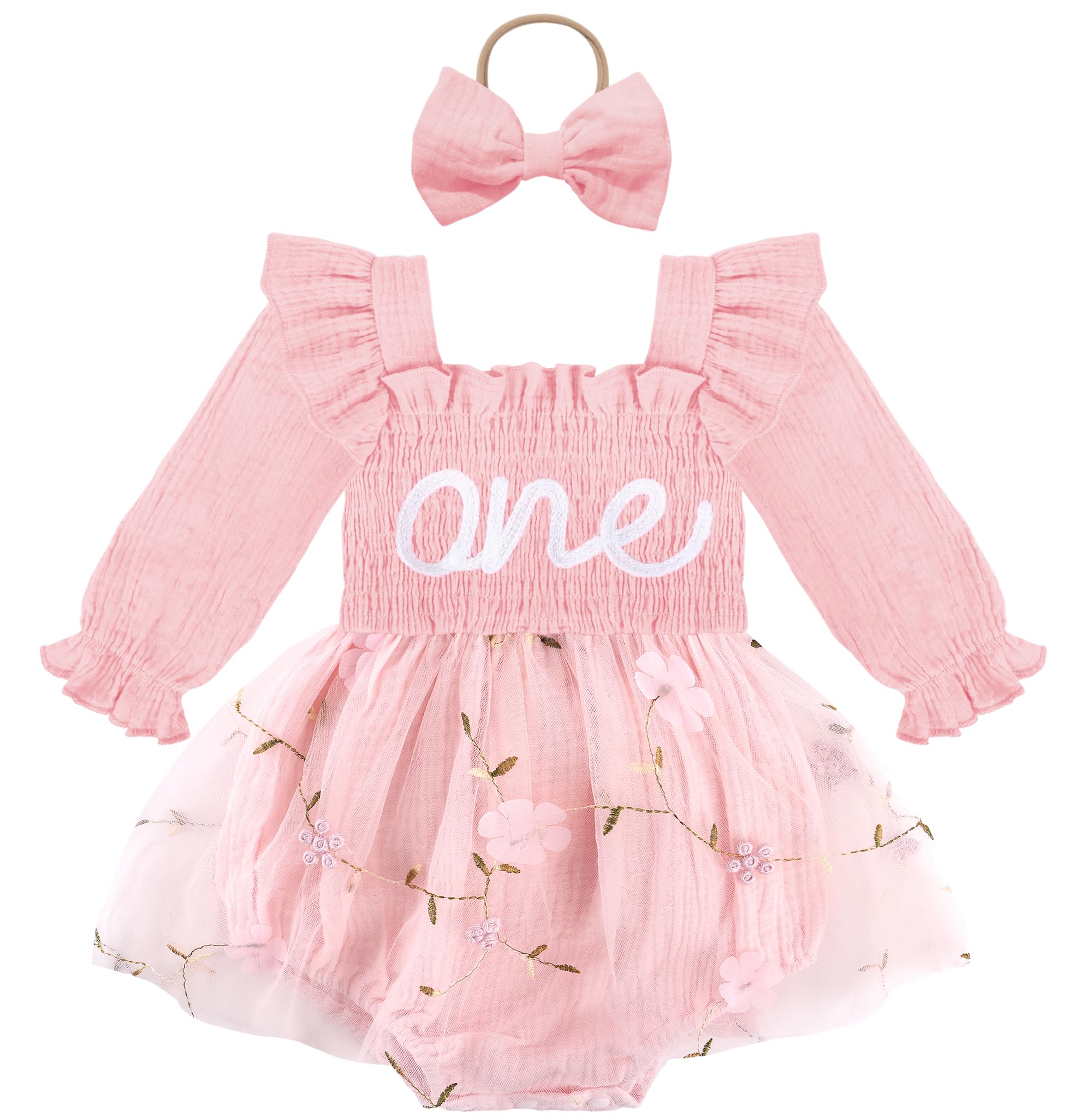 HONGTEYA Baby Girl 1st Birthday Outfit First Romper Tulle Dress Gifts
