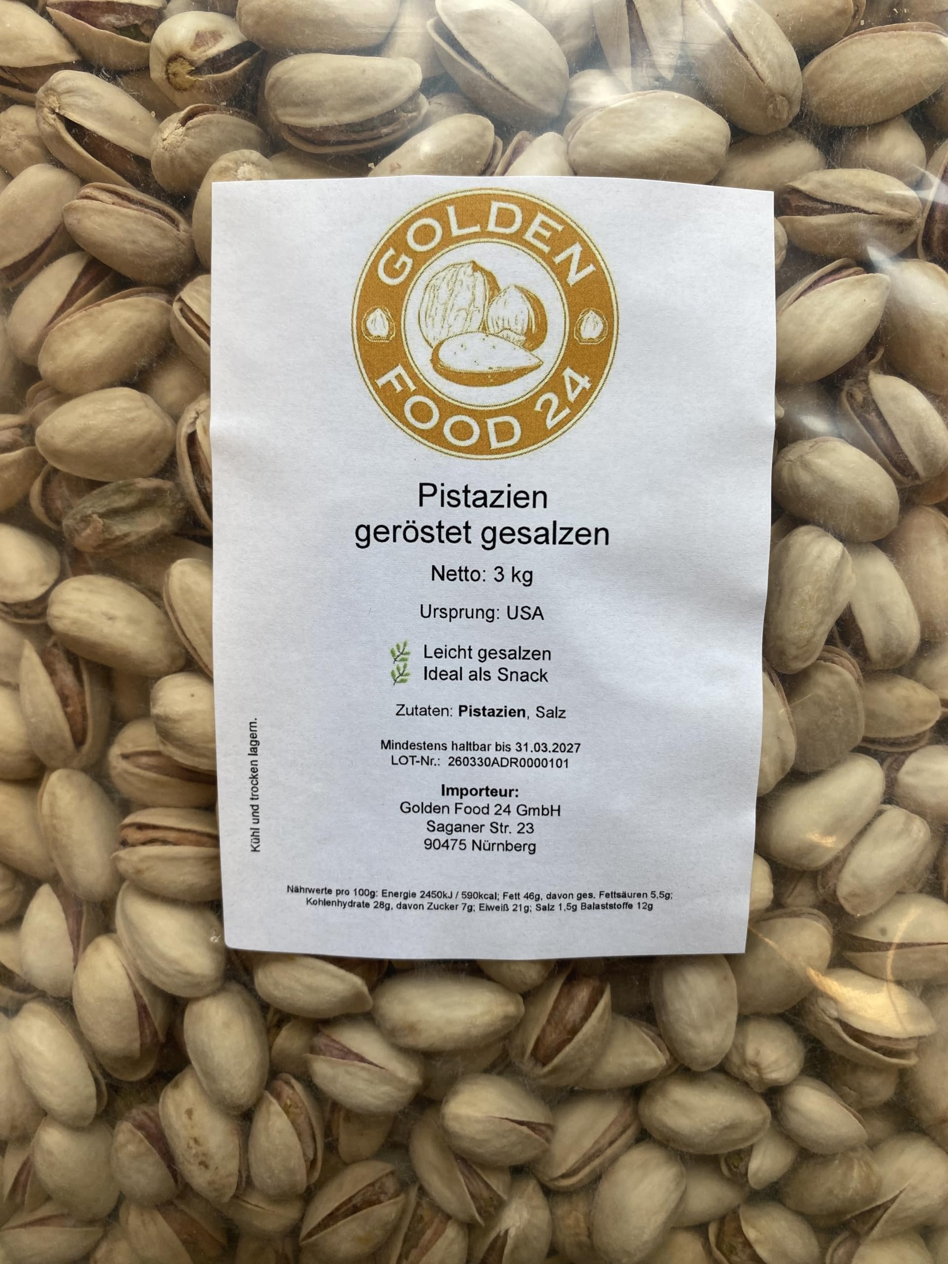 Pistazien, Geröstet & Gesalzen, USA-Ursprung, 3 kg, Ideal als Snack