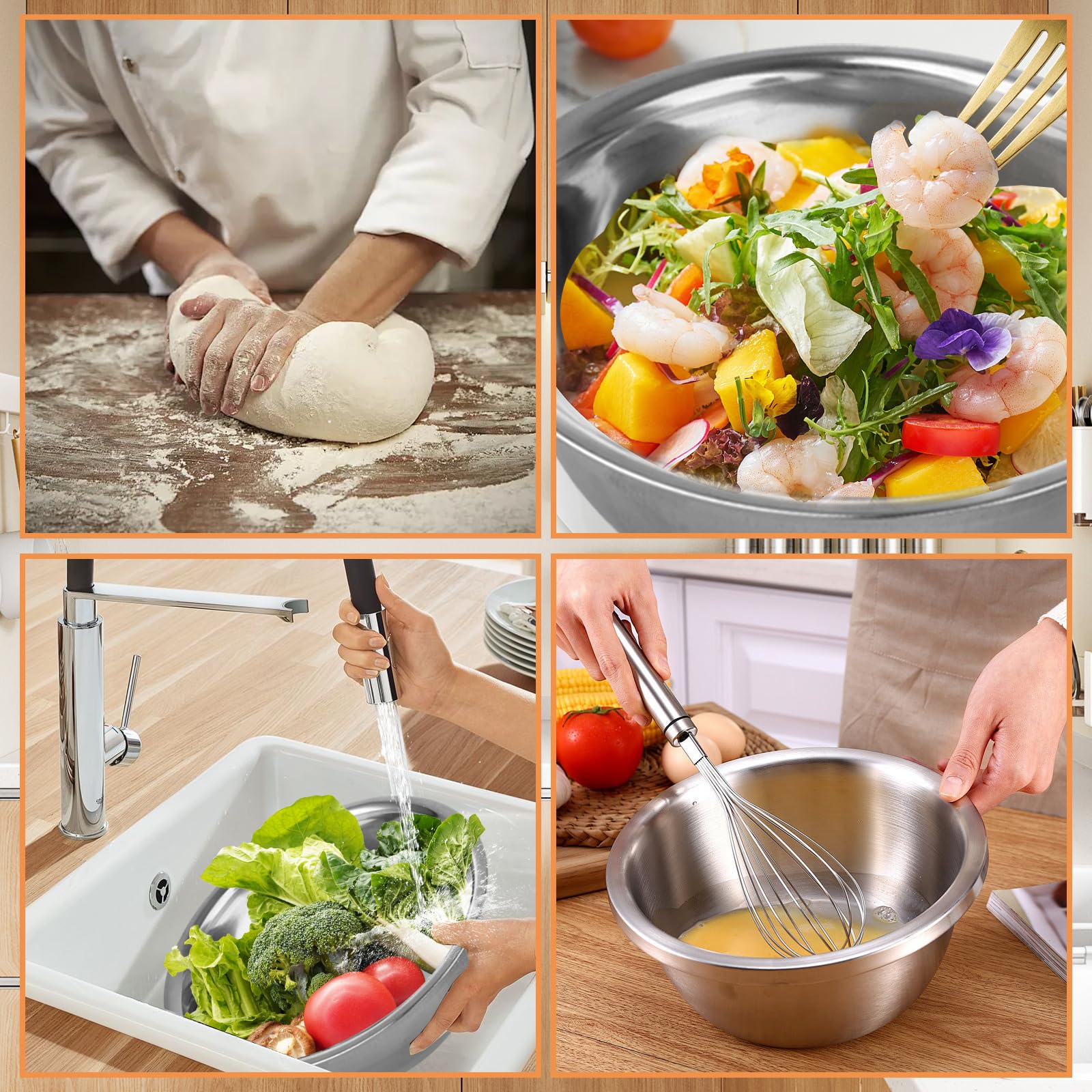 5 cuencos de acero inoxidable para hornear, cuencos de metal con marcado de medición, juego de cuencos para mezclar para cocina, preparación, apto para lavavajillas (0,58 L, 0,9 L, 1,6 L, 2,05