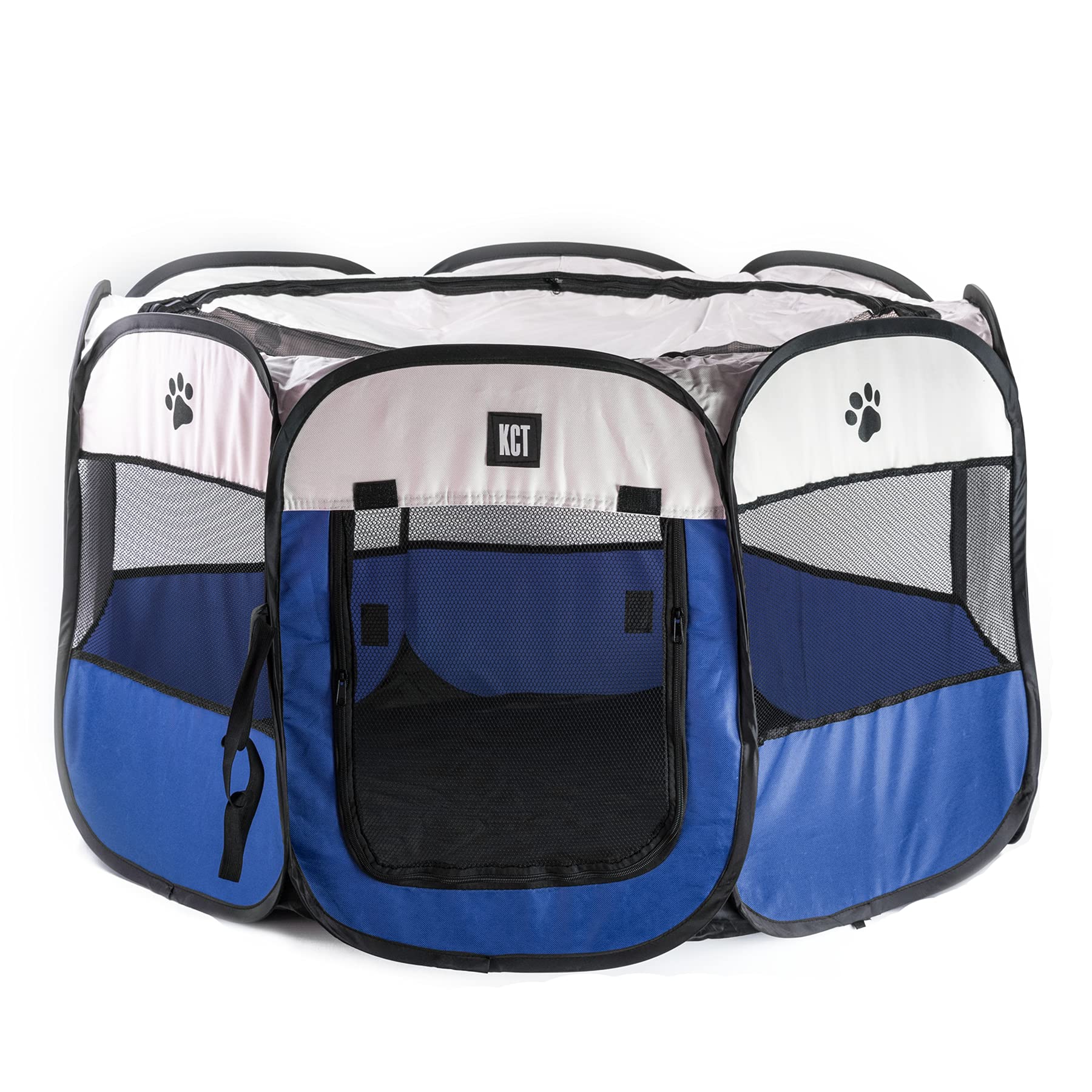 KCT Portable Fabric Pet Play Pen Foldable Dog Playpen Indoor Outdoor Cage - Large Blue- 110cm