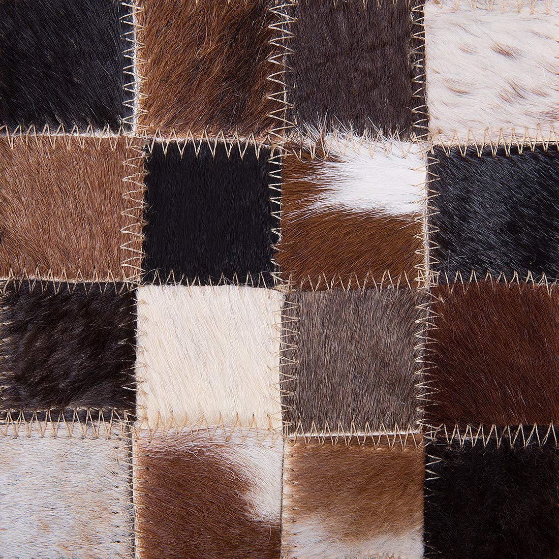 Beliani Tapis Rectangulaire Beige et Marron en Cuir Patchwork pour Intérieur au Style Moderne 160 x 230 cm