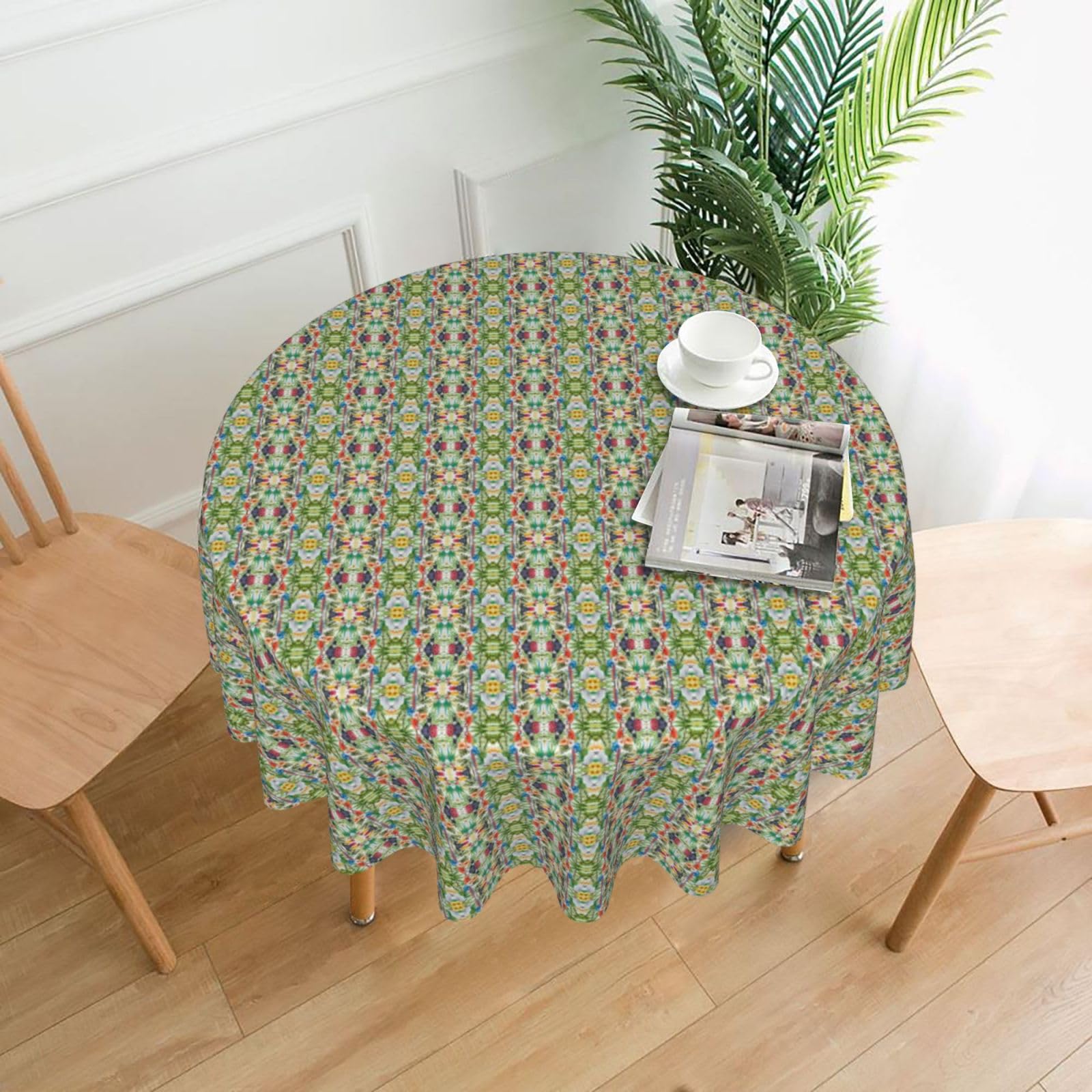 HLSBSSL Toucans Parrot palm tree leaves Printed round decorative tablecloth, 60 inches, suitable for various tables in the living room, dining room, coffee table, etc.