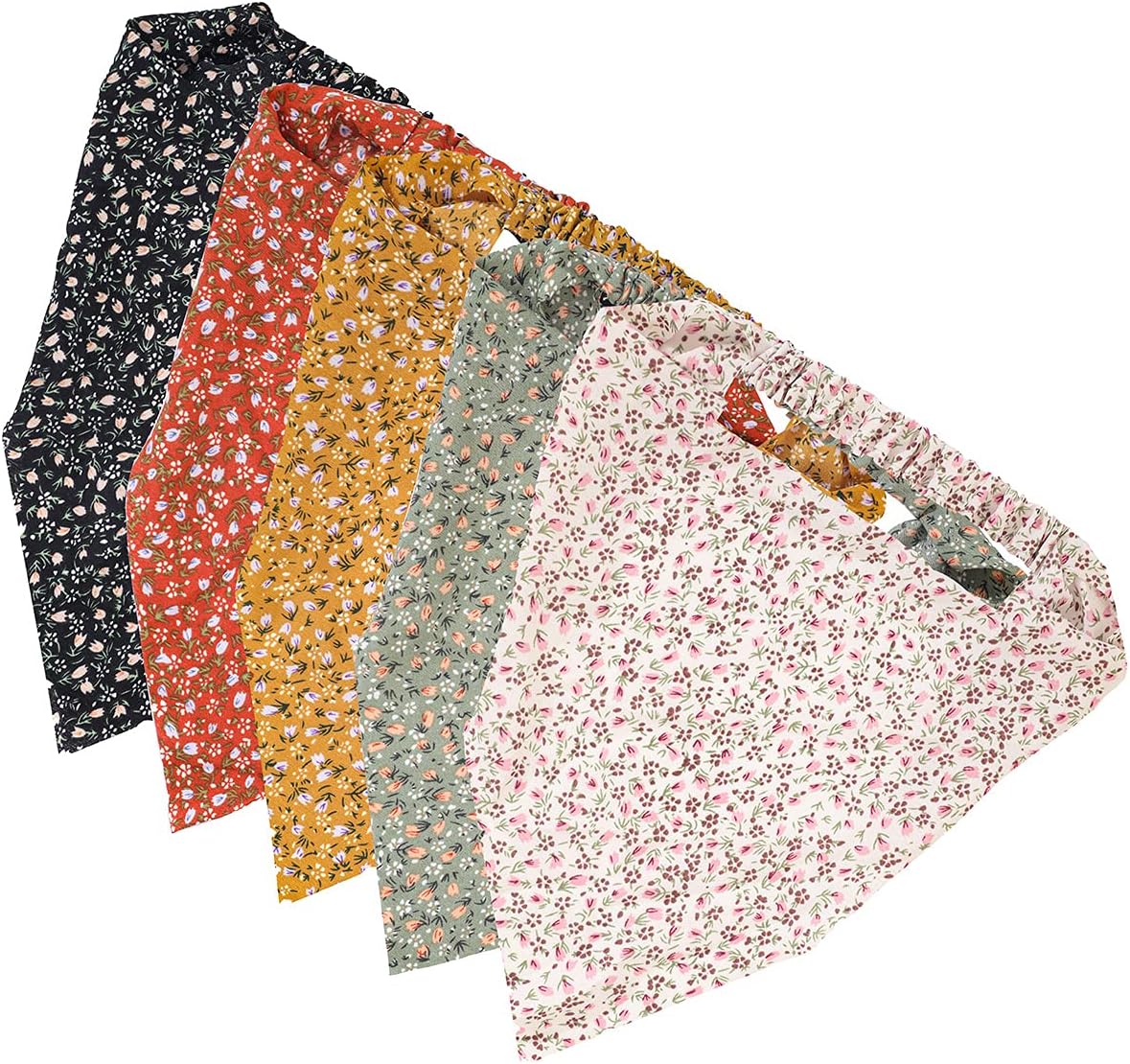 NiuZaiz 5 Pcs Floral Elastic Hair Scarf Headbands, Triangle Scarf Headband, Head Kerchief Headband, Bandana Headbands Boho Scarf Headband Head Kerchief Headbands for Girls and Women (Floral Set)