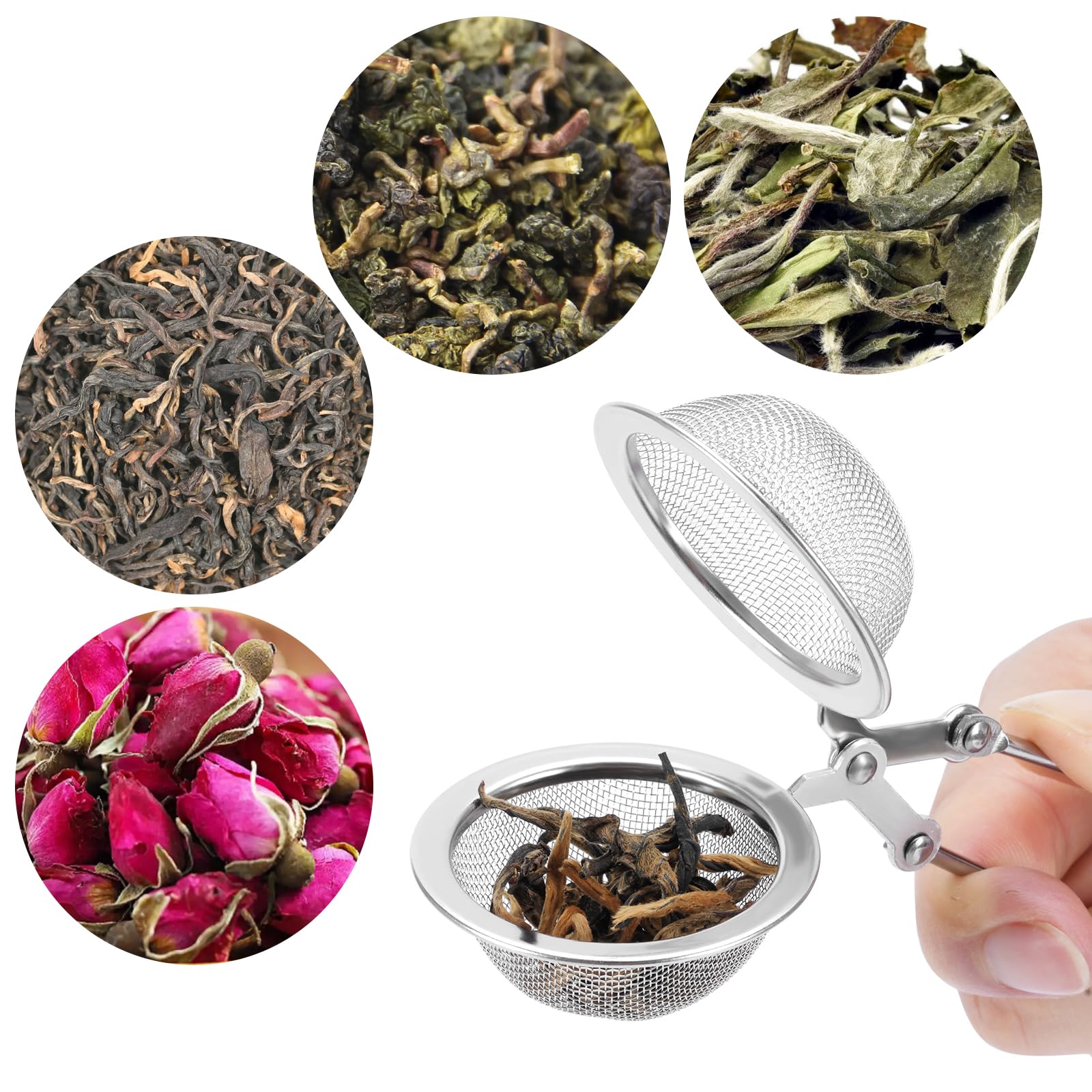 SET DE 4 UNIDADES coladores de té de acero inoxidable, Ø 4,5 cm, infusor de té para té suelto con malla fina, bola de té con pinza para disfrutar al máximo del té