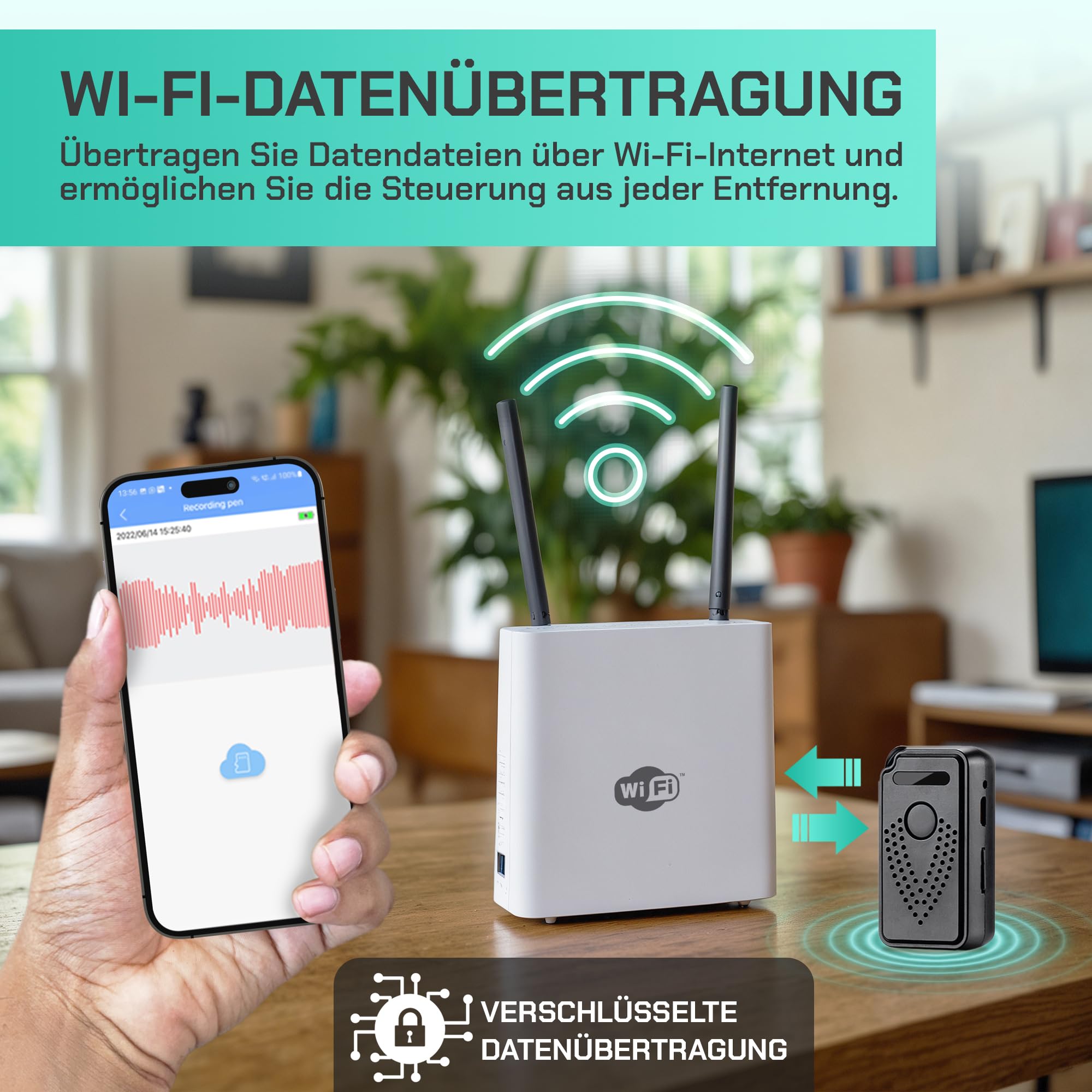 Professioneller digitaler Diktiergerät, aktiviert über Internet-WLAN, FlyRec, unbegrenzte Entfernungssteuerung für Unterricht und Memos – Audio-Recorder mit intelligenter App