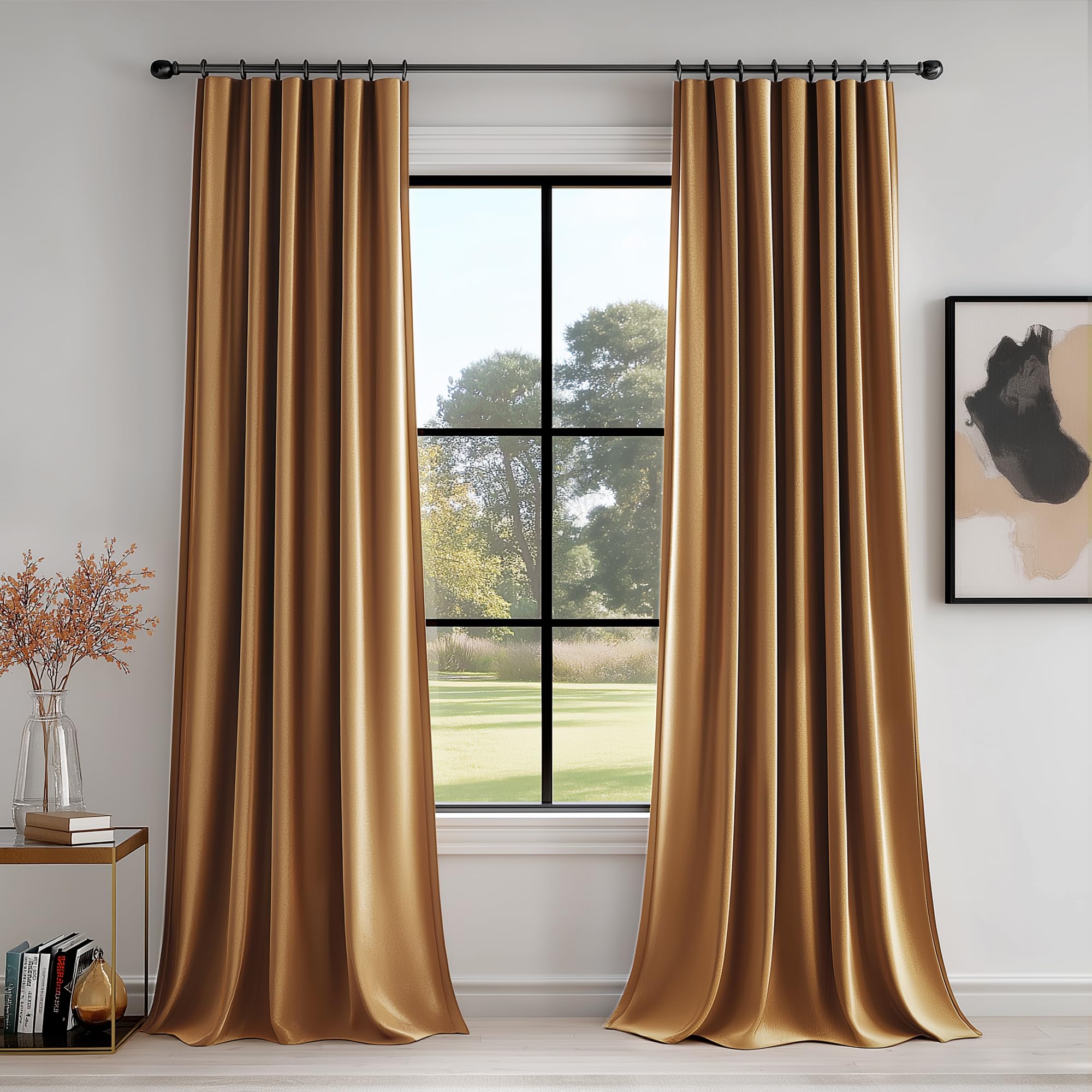 FMFUNCTEX Velvet Blackout Curtains Gold Brown Thermal Insulated Curtains for Bedroom Living Room Darkening Curtains 108 Inches Long Soft Luxury Heavy