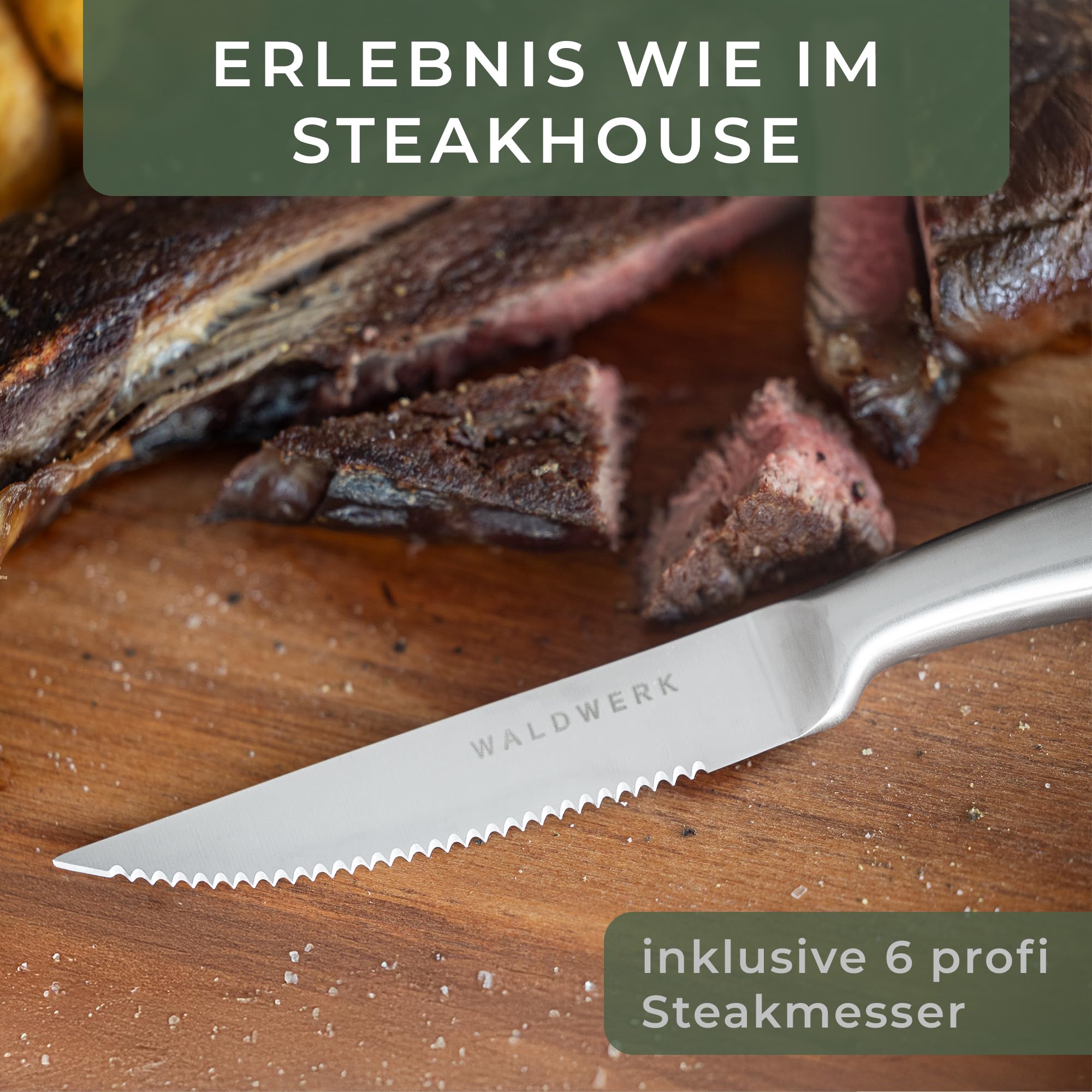 WALDWERK Ensemble de couteaux 11 pièces avec bloc et aiguiseur intégré - Couteau à steak - Couteaux de cuisine