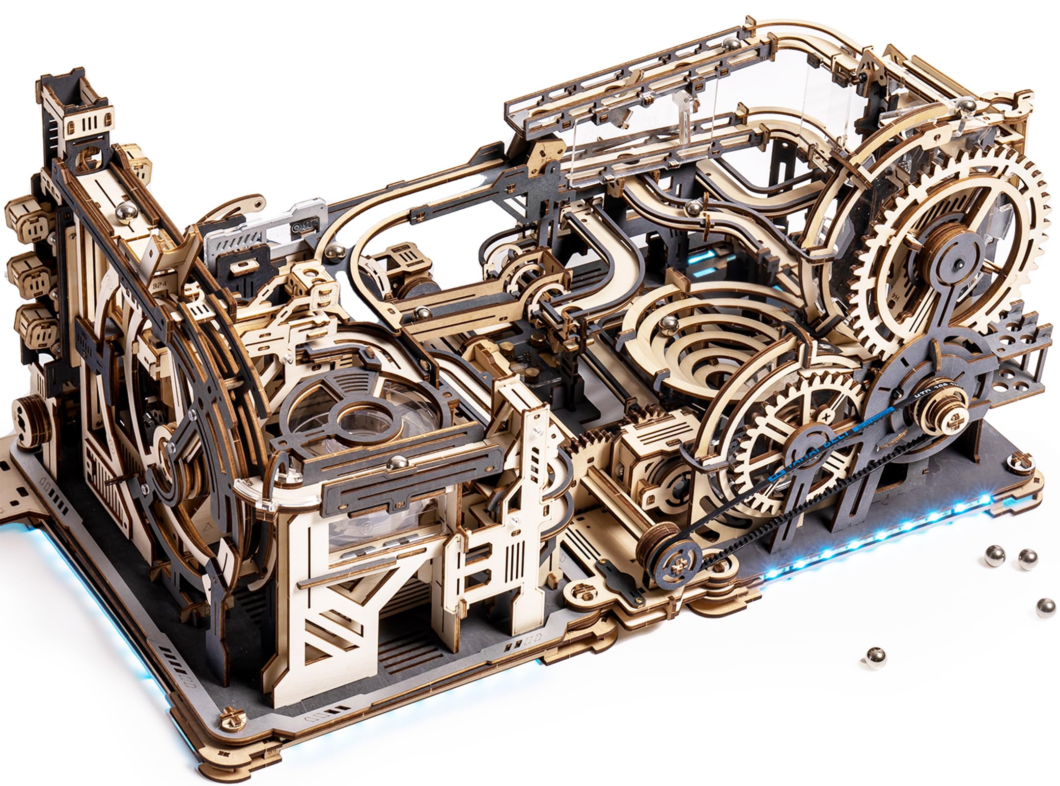 ROBOTIME LGC01+LGA01+LG01 3-in-1 Puzzle 3D in Legno Piste per le Biglie Modellismo da Costruire Adulti, Marble Run Wooden Puzzle, LED Elettrico Regalo di Compleanno Uomo, LGX02 (=LGC01+LGA01+LG01)