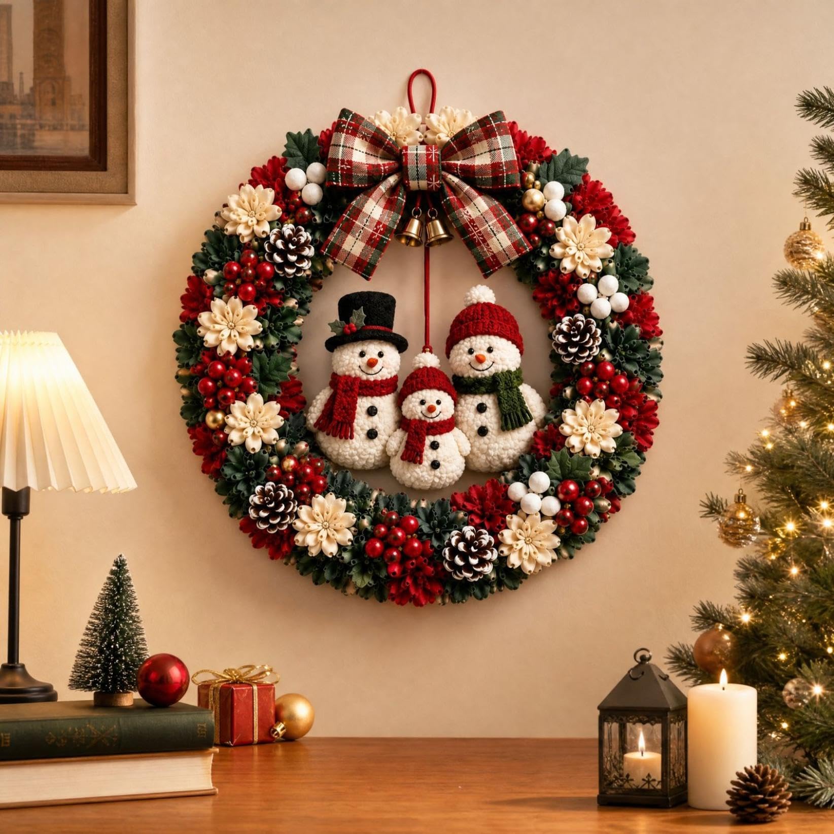 3D Fabric Poke Wreath Diy Kit, Fabric Pokes Art For Adults, Christmas Wreath, Christmas Wreath Diy Kit For Adults, 3D Fabrics Poke Art Craft Kit, Holiday Wreath Making Kit & Door Decor (new snowman)