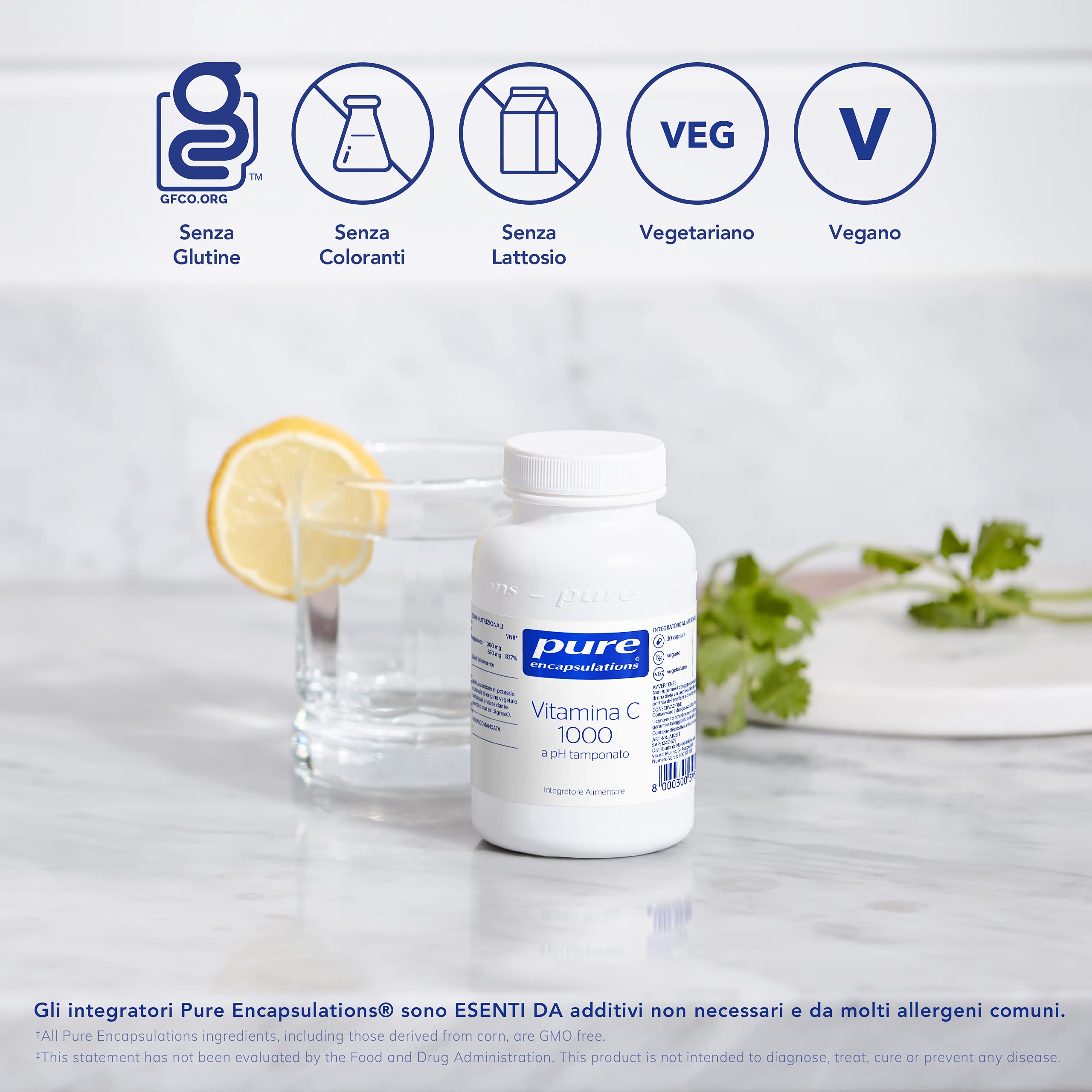 Pure Encapsulations - Vitamina C 1000 pH Tamponato – Integratore Vitamina C 1000 mg Difese Immunitarie, Energia, Collagene – 30 Capsule Vegane
