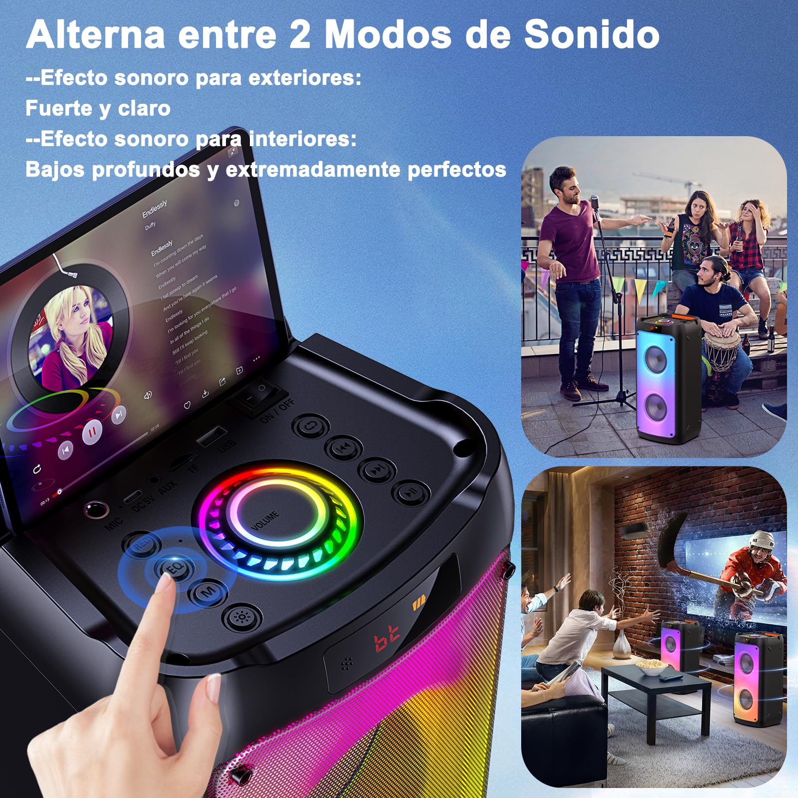 JYX Máquina de Karaoke, Sistema de Karaoke con 2 micrófonos, Altavoz Bluetooth portátil con luz RGB, Set de Karaoke, Sistema PA para Adultos, Fiestas, Compatible con TF/USB, AUX, FM, TWS