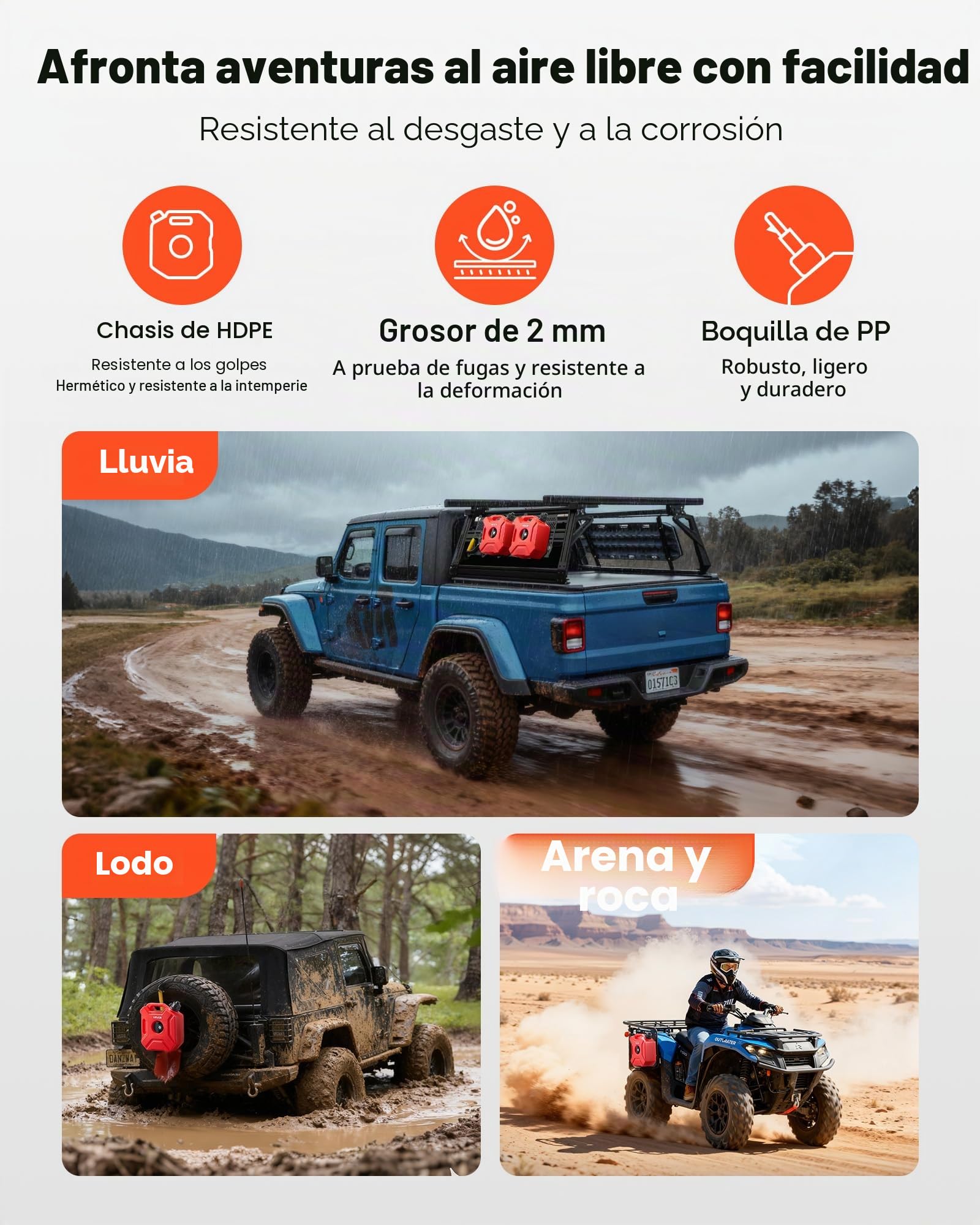 VEVOR Bidón de Gasolina de 5 L, Tanque de Combustible de HDPE y PP, con Pico y Cerradura, Caudal Máximo de 15 L/min, a Prueba de Fugas, para la Mayoría de Autos, Motocicletas, ATV, UTV, Rojo, 1 Pieza