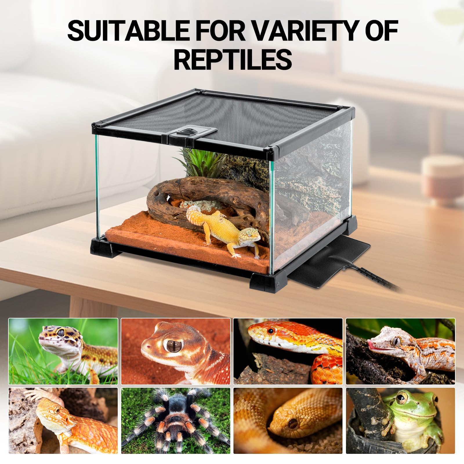 WACOOL TERRA Reptilien-Heizkissen, schnelles Heizkissen, Terrarium, wasserdicht, für Schildkröten, Eidechsen, Frösche, Schlange, Einsiedlerkrebse, 15,2 x 20,3 cm