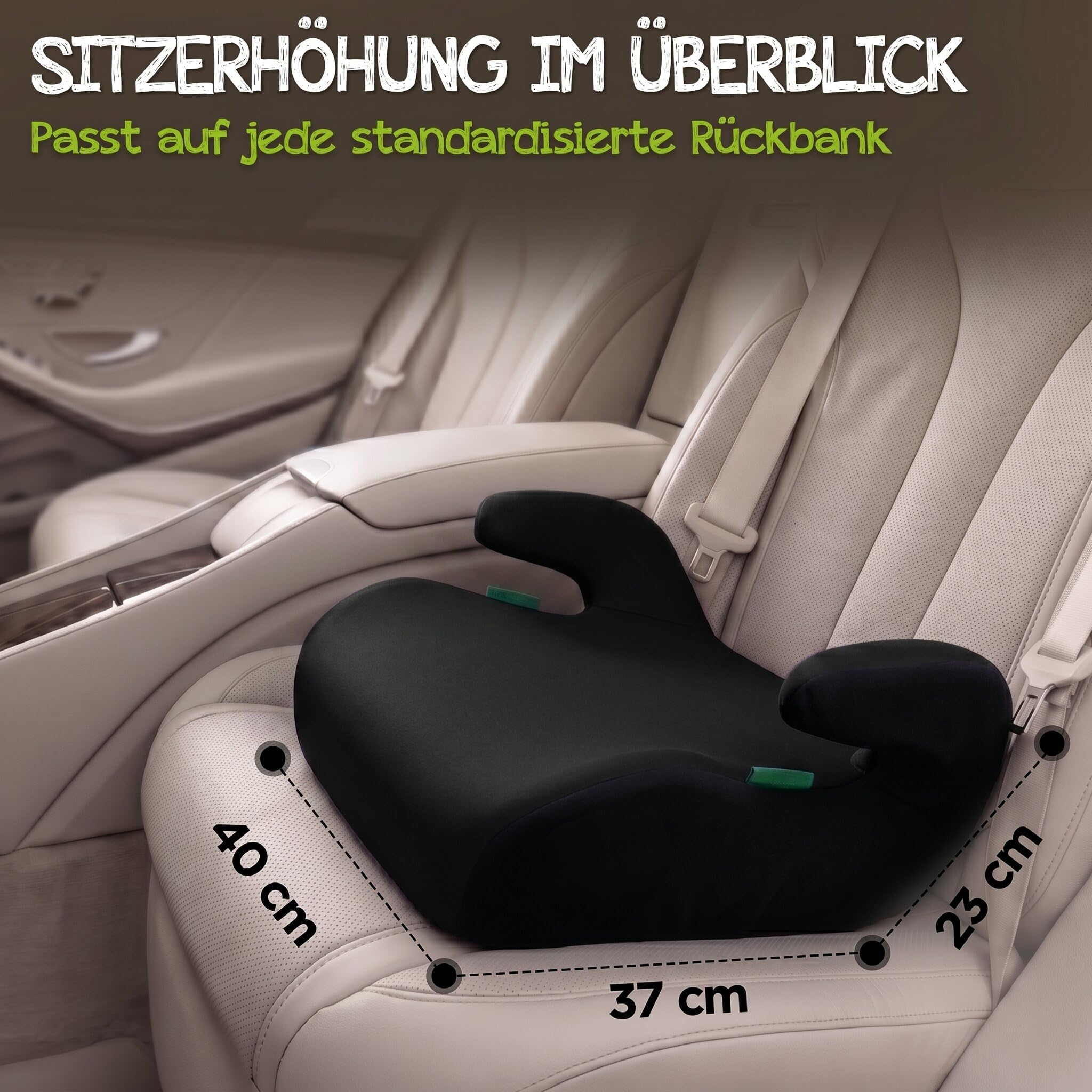 Kindersitz fürs Auto (Schwarz) – Kindersitzerhöhung für Kinder von 126-150cm – komfortabel und sicher durch geprüfte Sicherheit nach Norm R129 – kompakt und unkompliziert