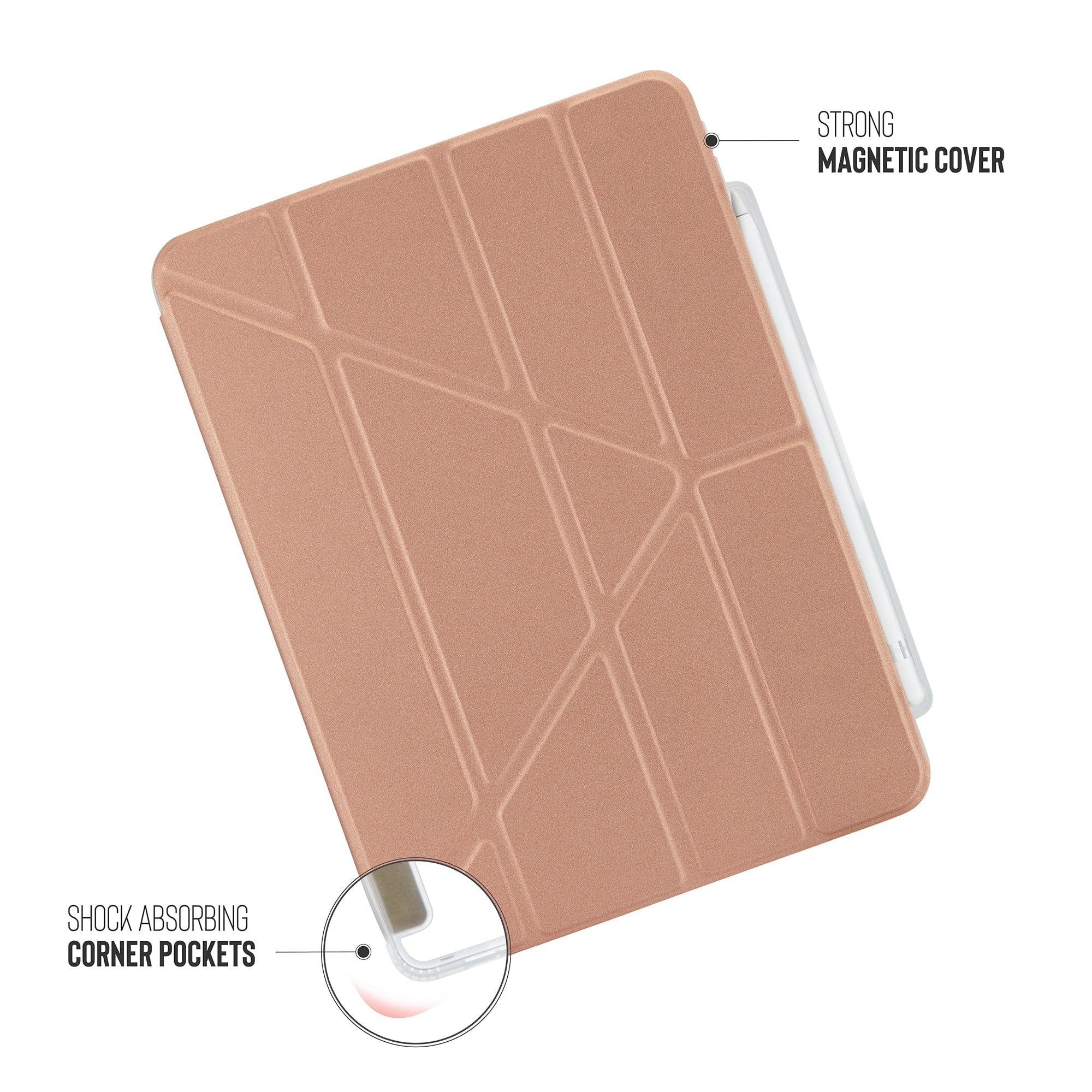 Pipetto Custodia in TPU Origami per iPad di 10a generazione (2022) | Custodia con supporto 5 in 1 resistente agli urti | Custodia Apple Pencil 1 | Custodia per iPad antibatterica al 99,9% - Oro rosa