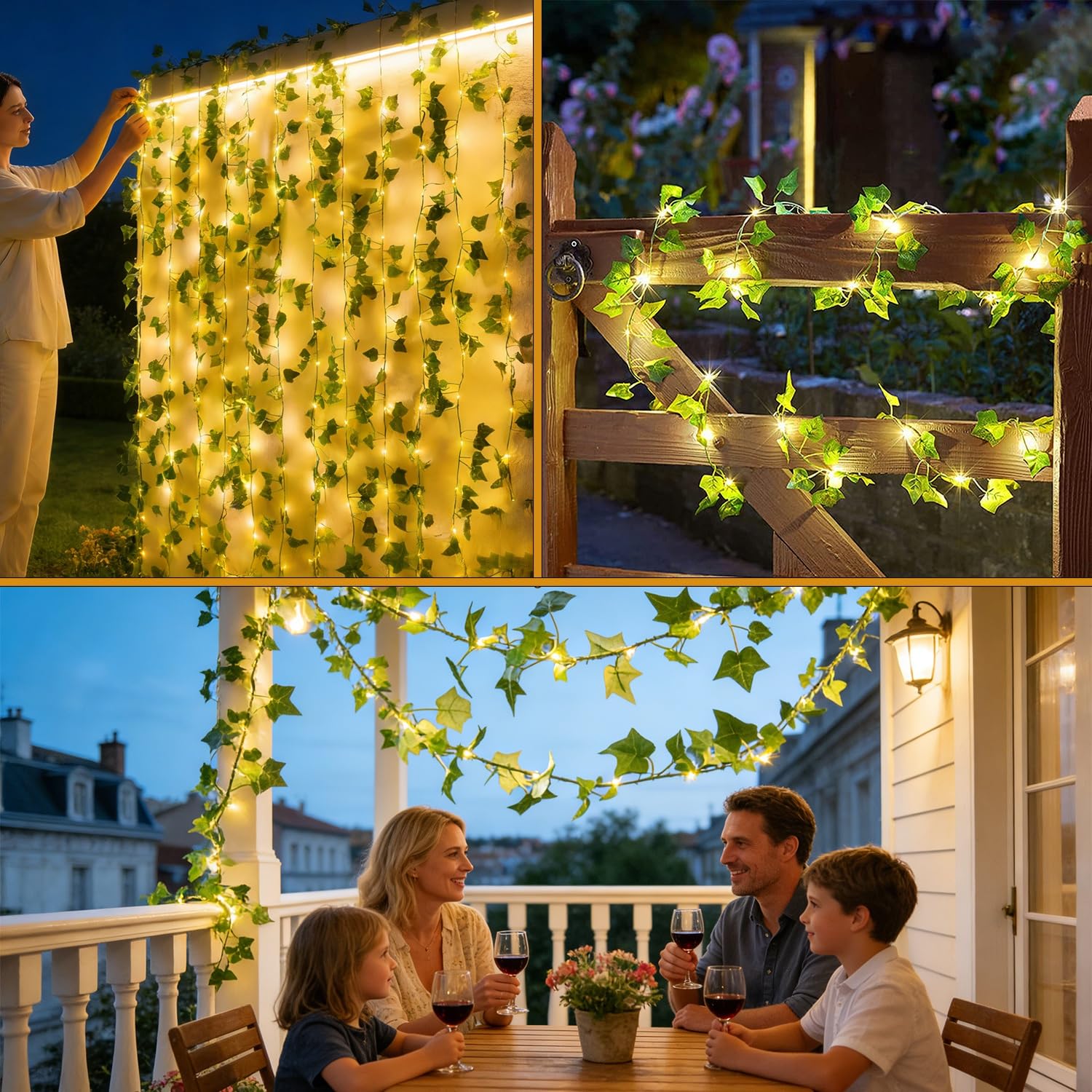 Guirnalda Luces Exterior Solar 10M 100 LED Luces de Hiedra Artificial, 8 Modos Luces Exterior Solar Enredaderas Impermeable Cadena Luces de Hojas para Jardín Balcón Exterior Decoración