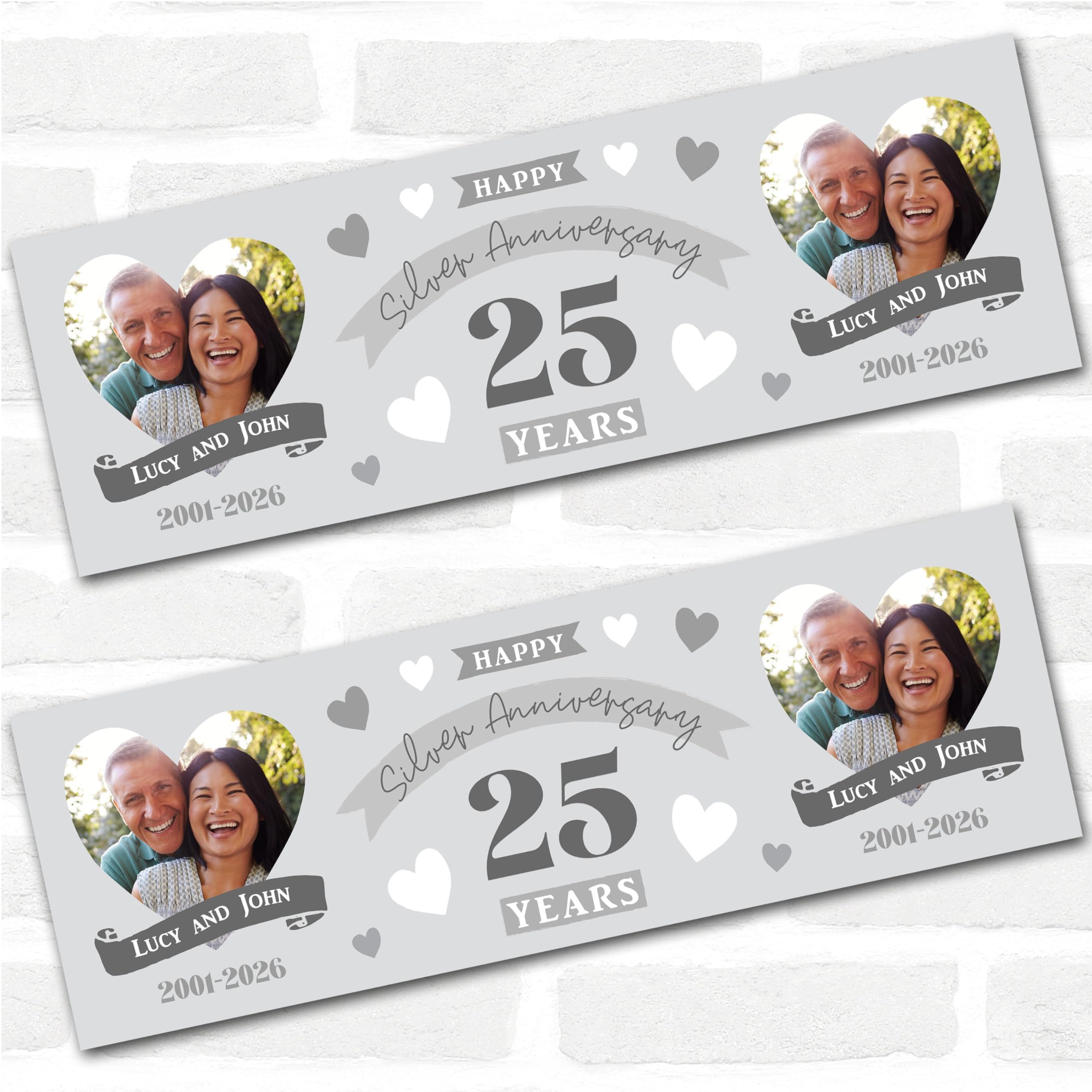 Personalised Party Banner For 25th Wedding Anniversary Silver 25 Years Photo | Custom Large Party Decoration, Event Banner, Backdrop, Décor, Signage. 3 ft x 1 ft | 4.5 ft x 1.5 ft | 6 ft x 2 ft