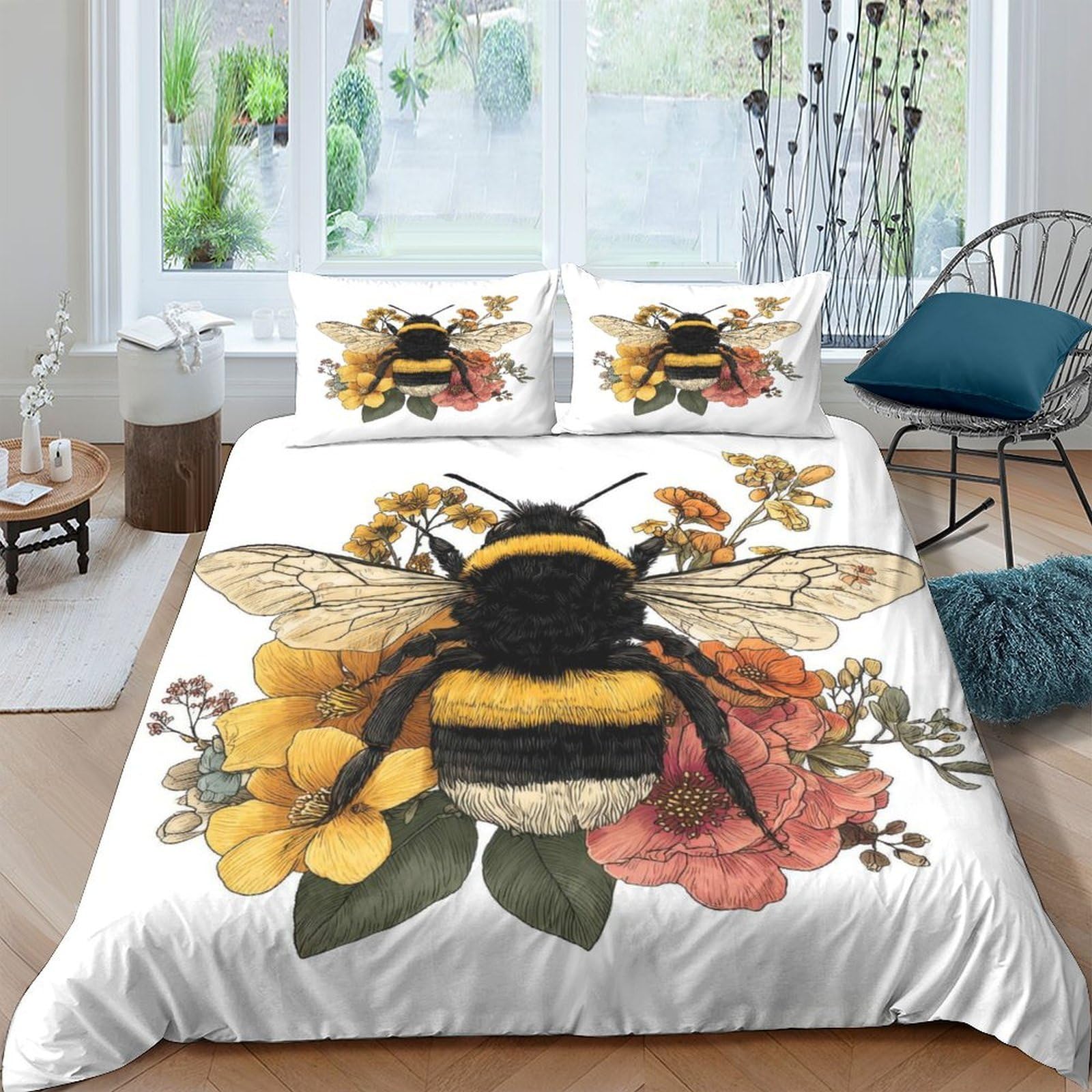 Ctjqhvkz Style-8 3D Printed Bee Floral Fitted Sheet Microfiber Soft Breathable Sunflower Bed Cover For Bedroom Dorm Mattress Decor Single（135X200cm）