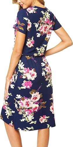 Miniatura 4 de Simier Fariry Vestido de viaje para mujer, con bolsillos, manga corta, largo hasta la rodilla, con bolsillos, para mujer, estilo casual, para el