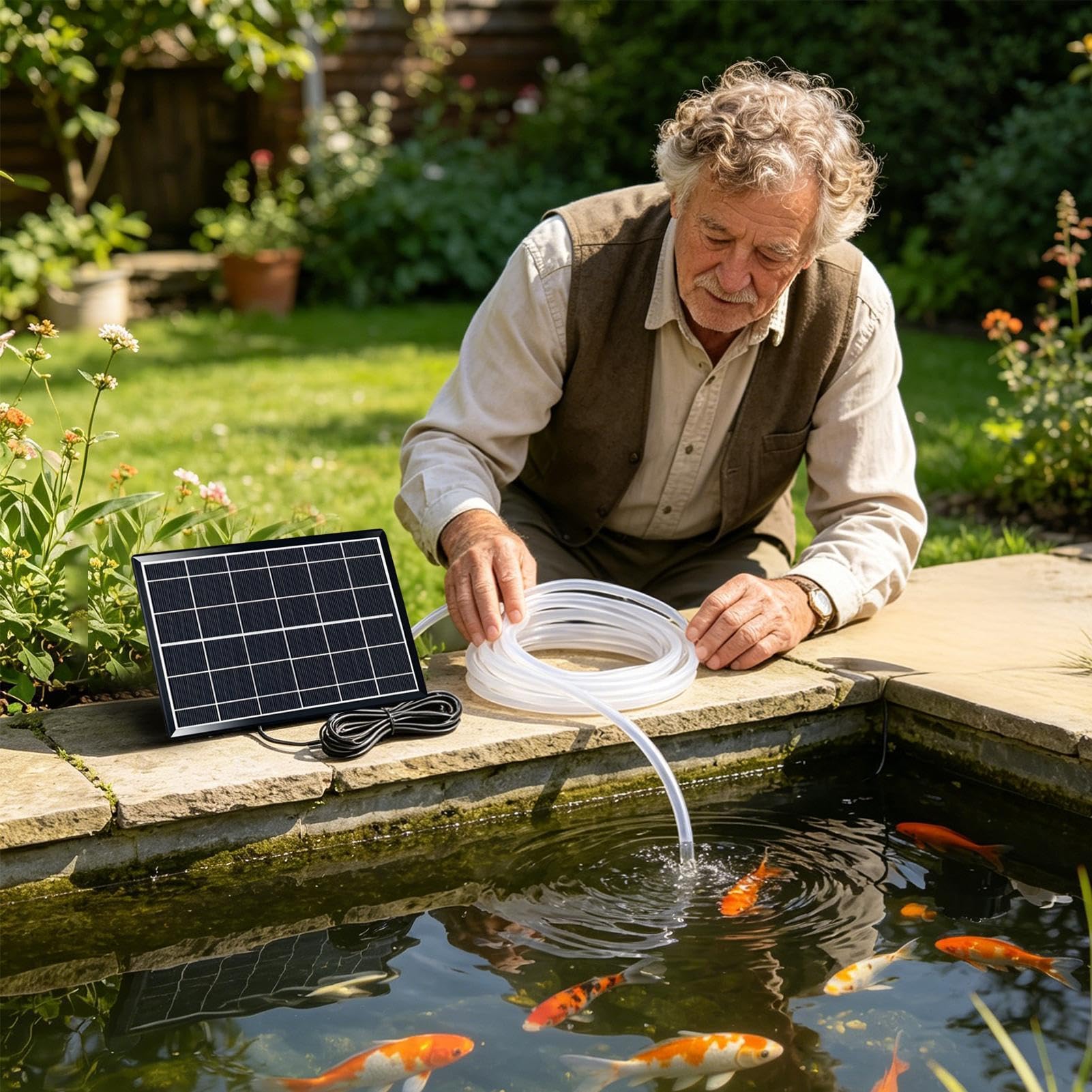 Bomba de Agua Solar Decoración Pequeña Ajustable Con Energía Solar | fuente de agua para pájaros Para Jardín Patio Terreno Patio Trasero Terraza Piscina Estanques Pájaros Peces Flores Macetero