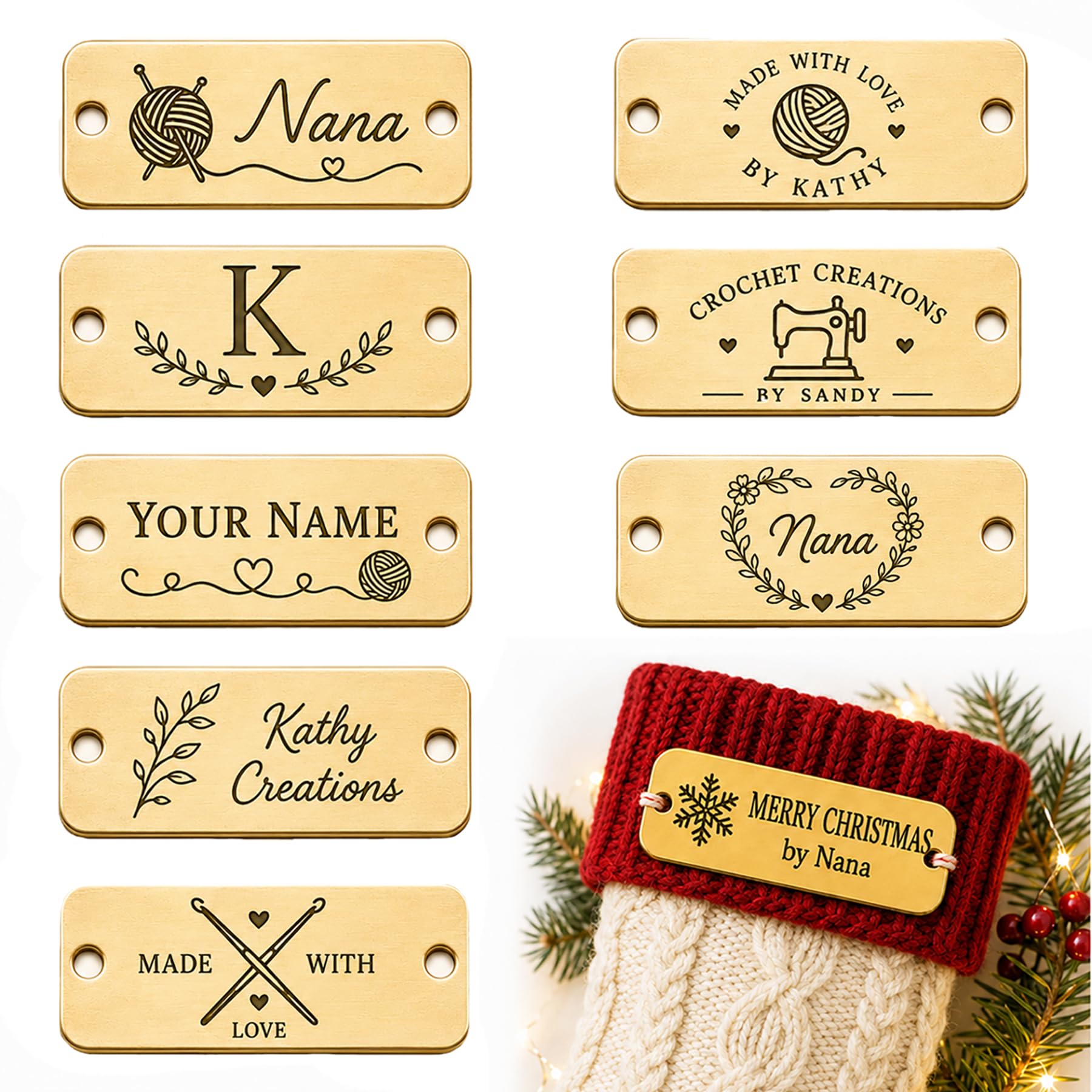 Custom Metal Tags for Crochet, 40 x 20 mm Stainless Steel Labels，Rectangle
