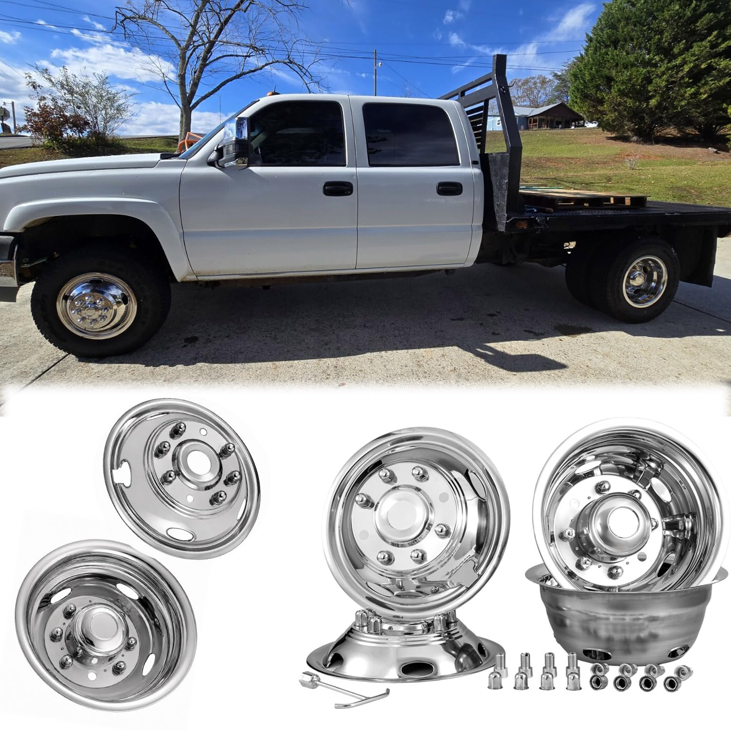 4X 17 Dually Wheel Simulators Fit for 11-25 Silverado 3500 / Sierra 3500 HD